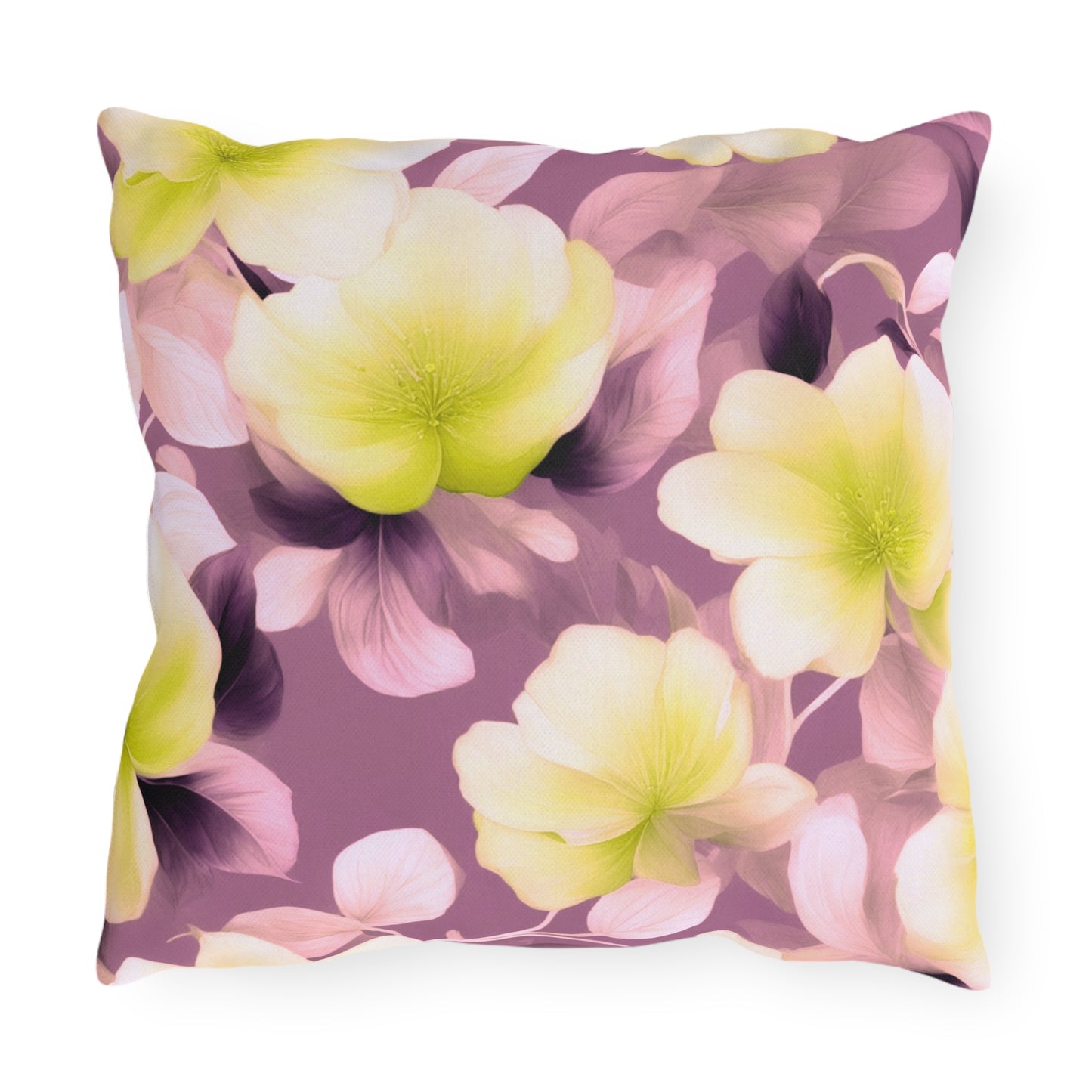 Lemon Blossom Floral Bunch Outdoor Pillow, 16" x 16"