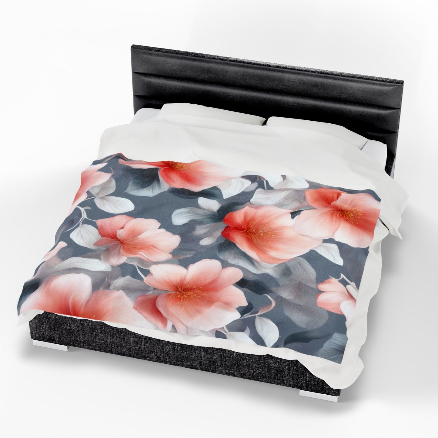 Red Blossom Floral Bunch Velveteen Plush Blanket, 60" x 80"
