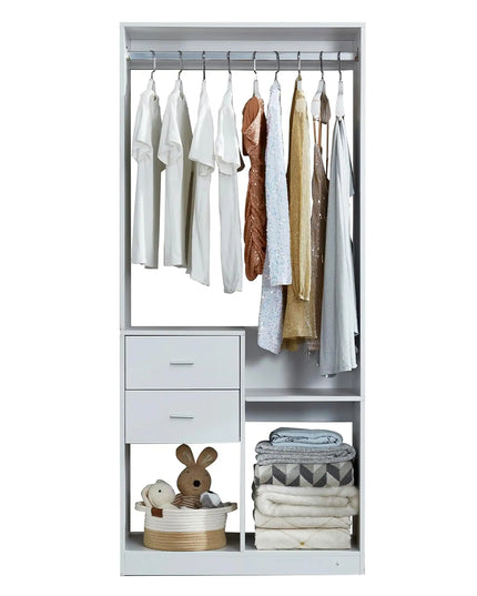 Grey Walk-In Closet Organizer System – 4 Drawers, Shelves, Hanging Rod with Metal Handles, 31.5"W × 15.7"D × 70.8"H
