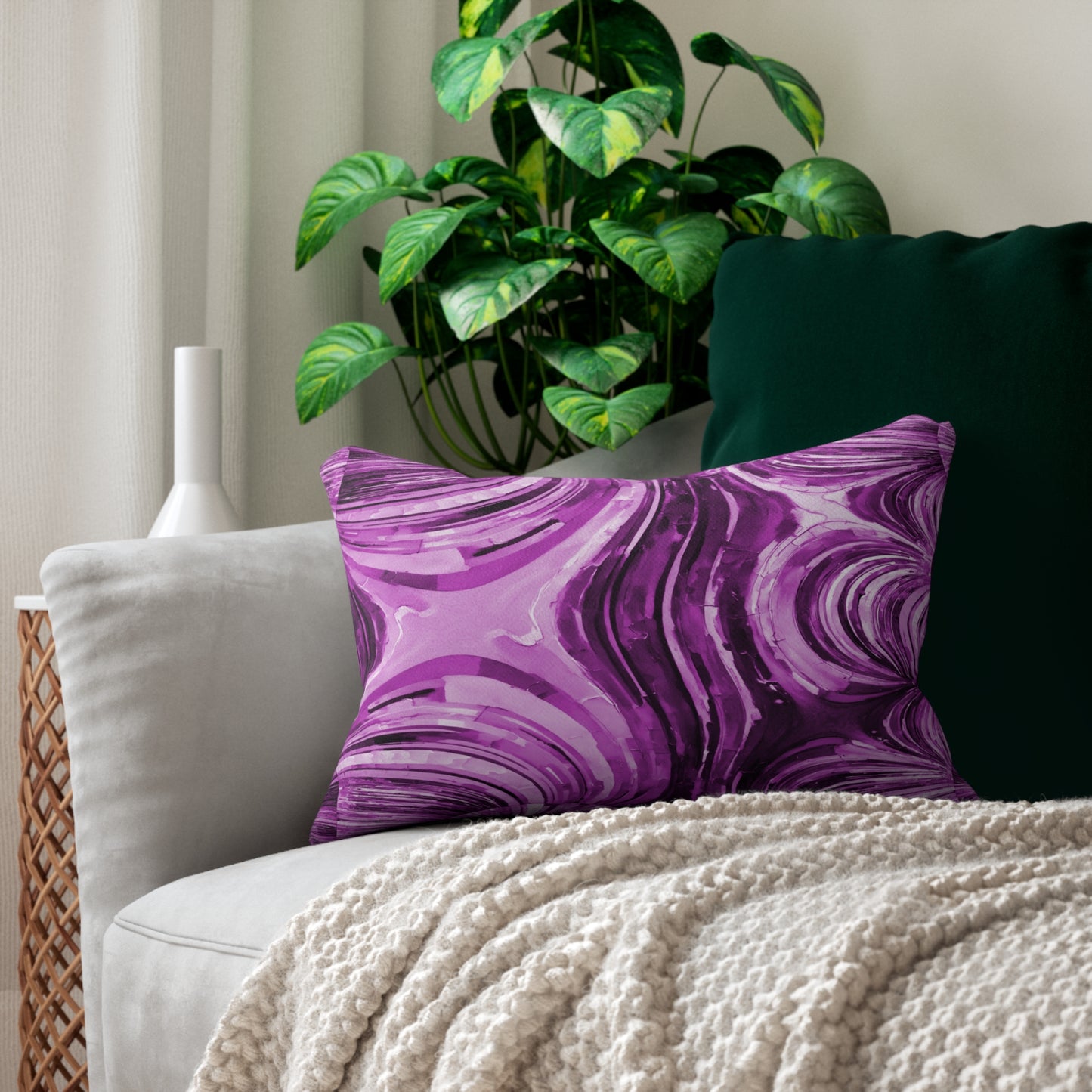 Uzi Spiral Powder Lavender Spun Polyester Lumbar Pillow, 20" x 14"