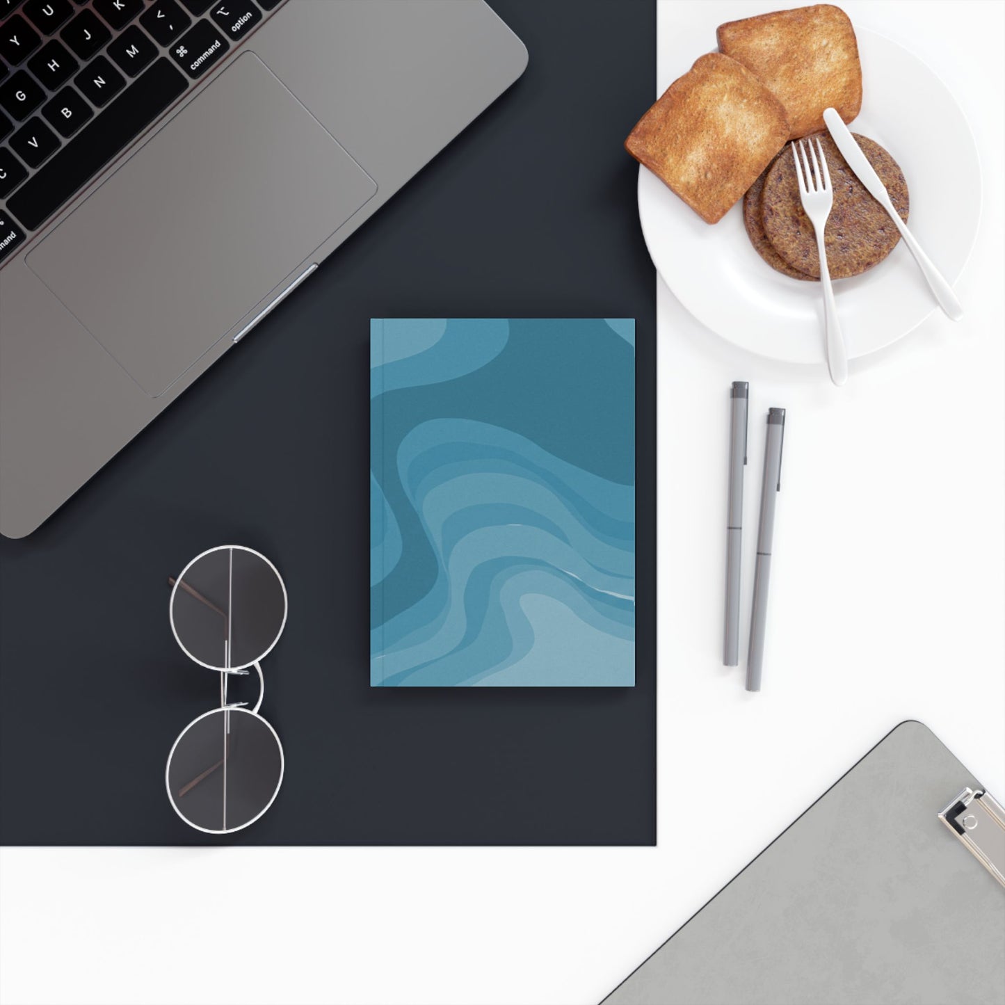 Sky Blue Wavey 5.2" x 7.4" Hard Backed Journal with 128 blank pages