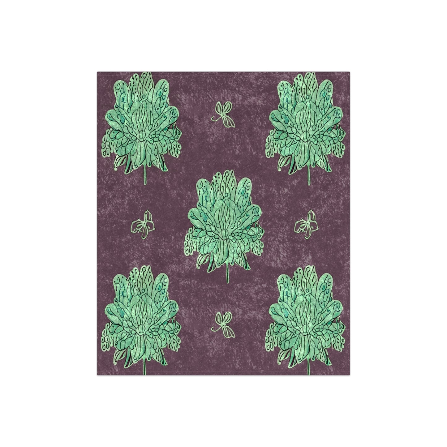 Mint Green Floral Butterflies 50" x 60" Crushed Velvet Blanket