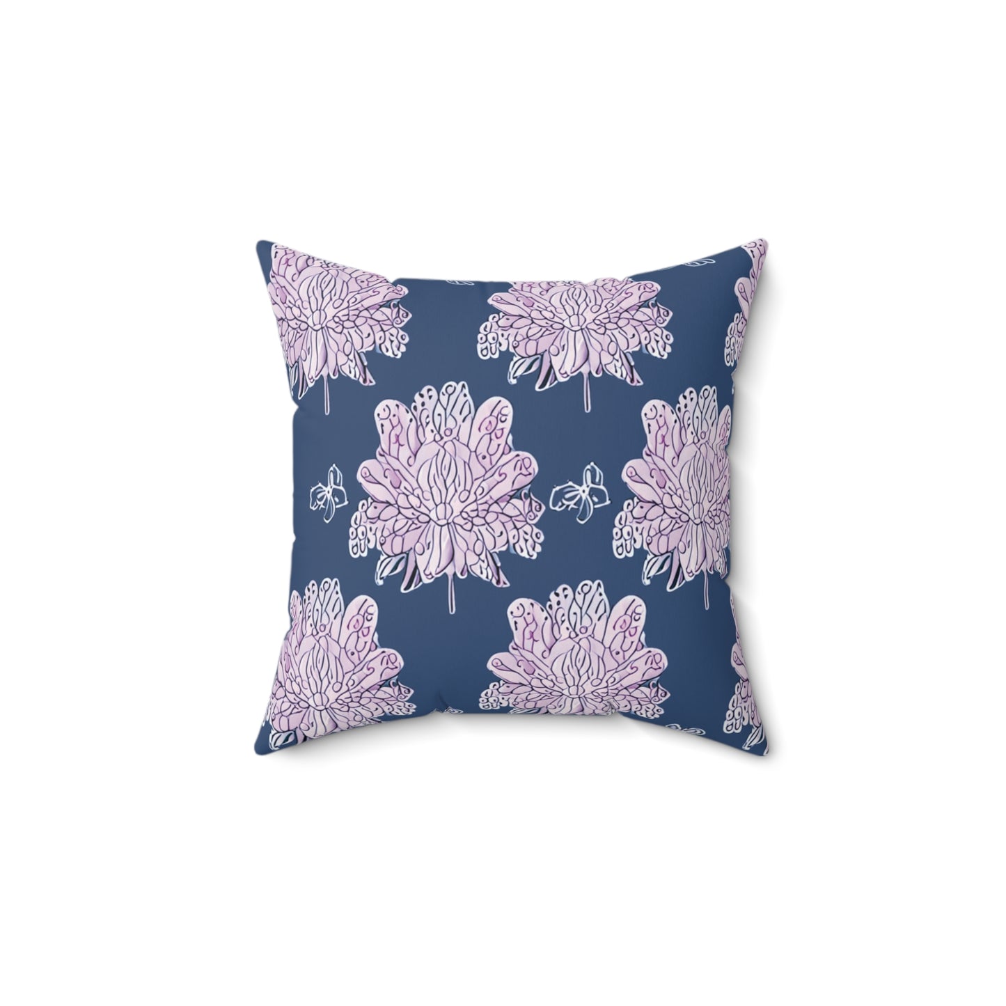 Purple White Floral Butterflies 14" x 14" Faux Suede Square Pillow