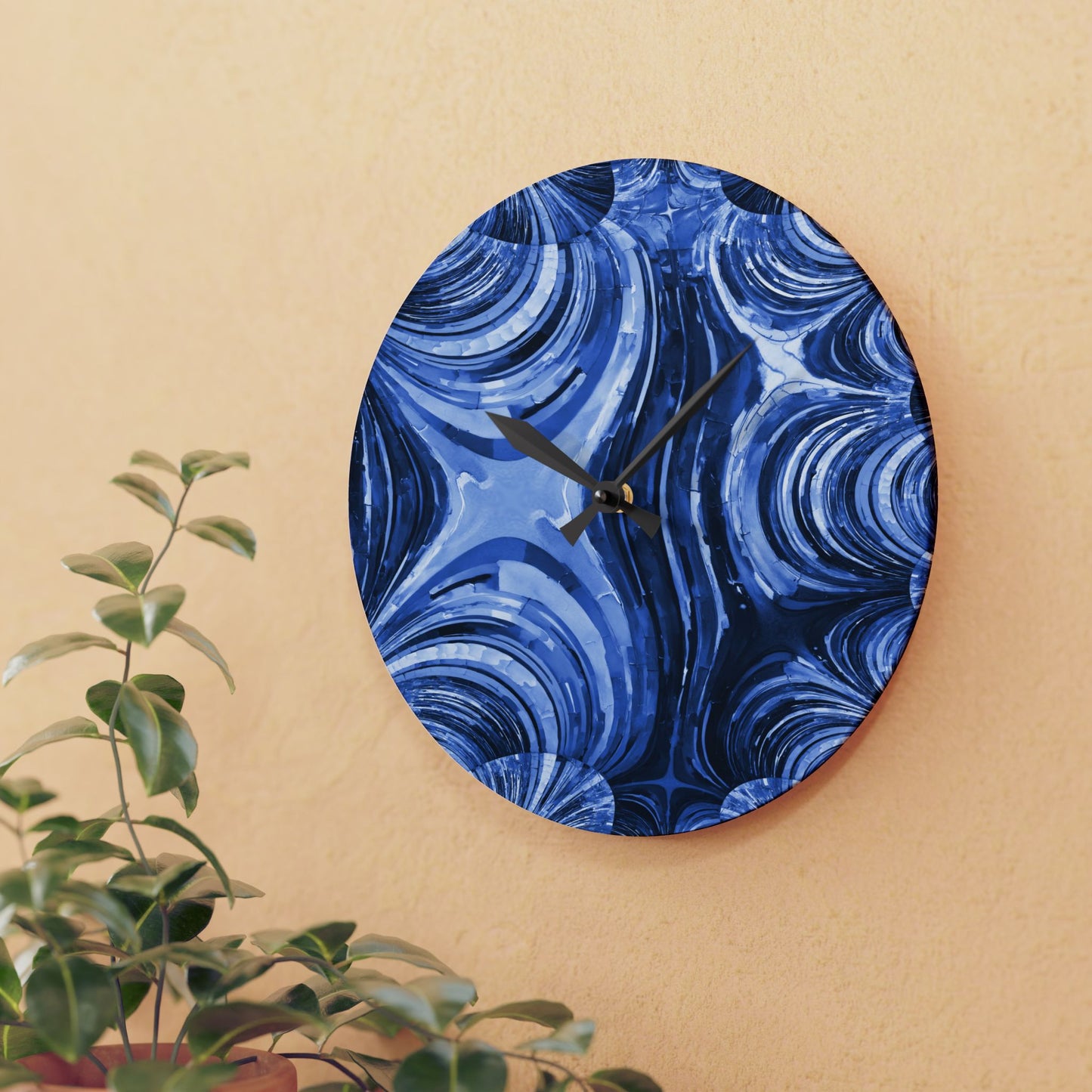 Uzi Spiral Deep Blue Acrylic Wall Clock, Round or Square, 10.75" x 10.75"