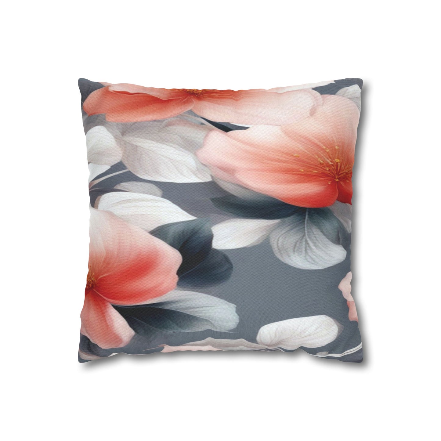 Red Blossom Floral Bunch Spun Polyester Square Pillowcase, 14" x 14"