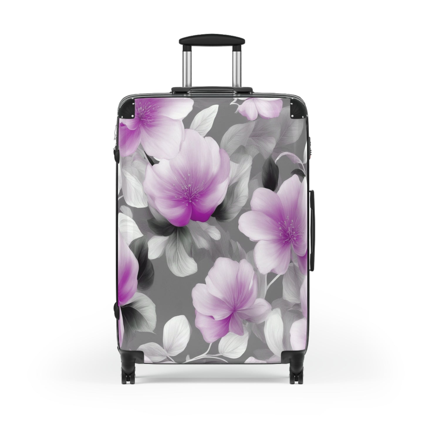 Purple Blossom Floral Bunch Large Suitcase with built in lock, 4 double-wheels, telescopic handle, and ABS back hard-shell