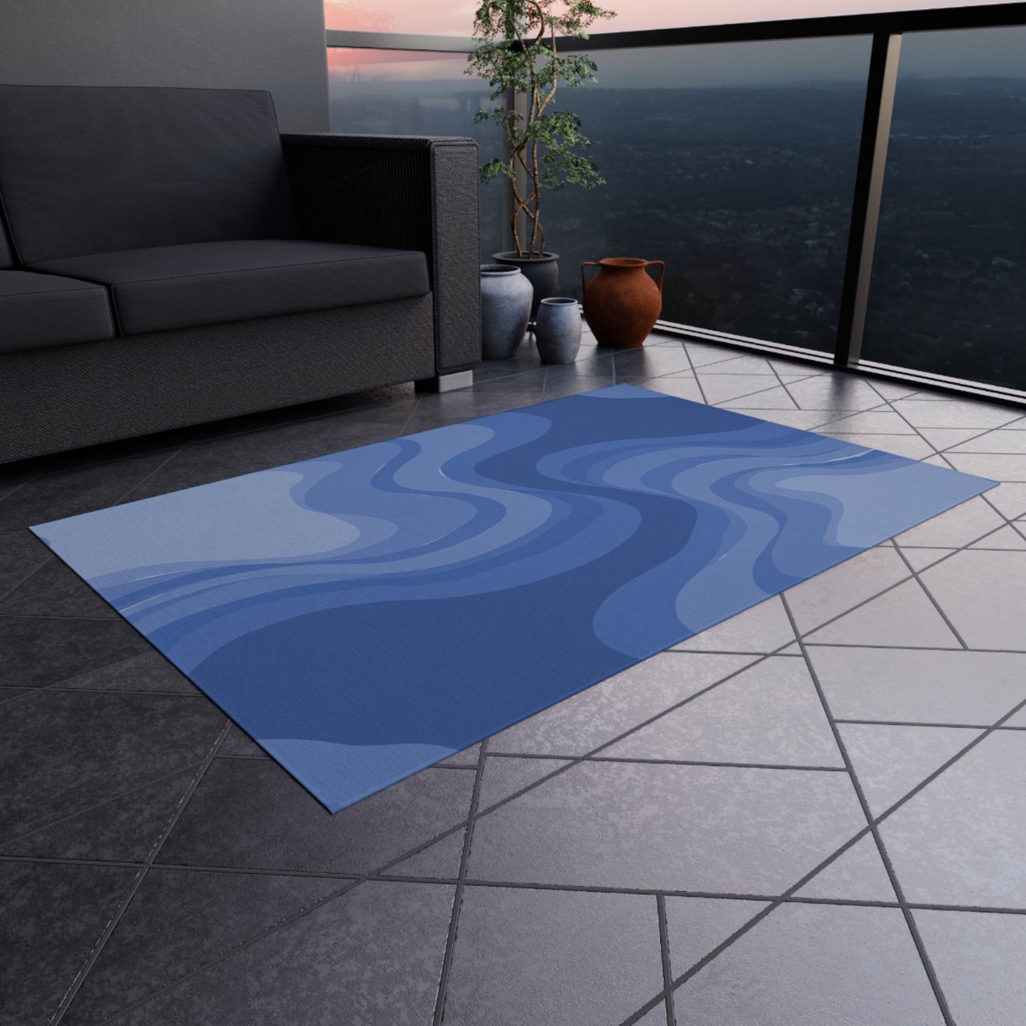 Deep Blue Wavey 48" x 72" Outdoor Rug