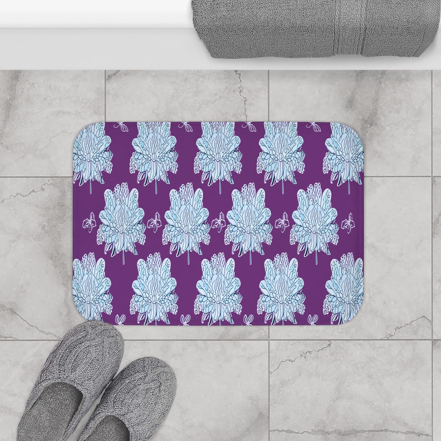 Blue Floral Butterflies 24" x 17" Bath Mat