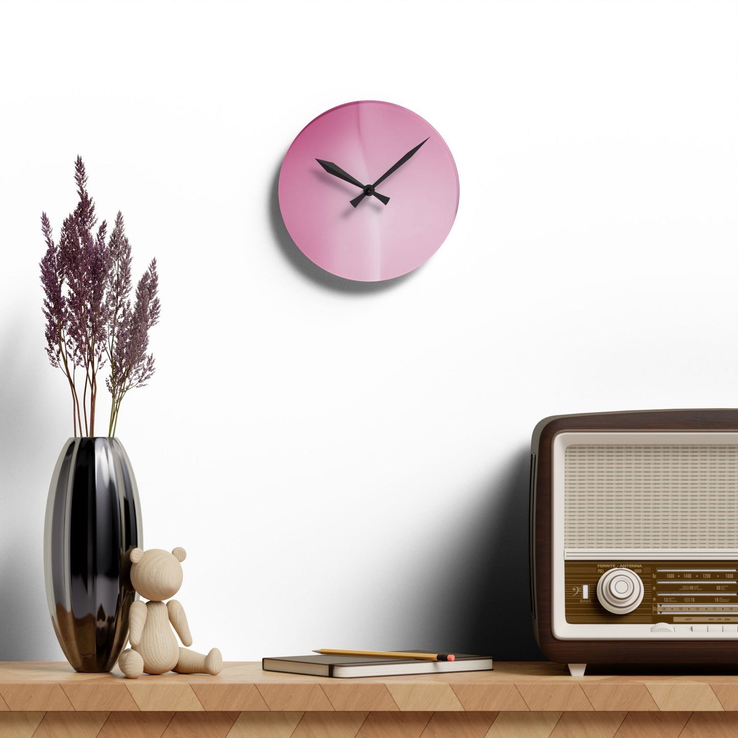 Pink Blush Fade Acrylic Round Wall Clock, 8" x 8"