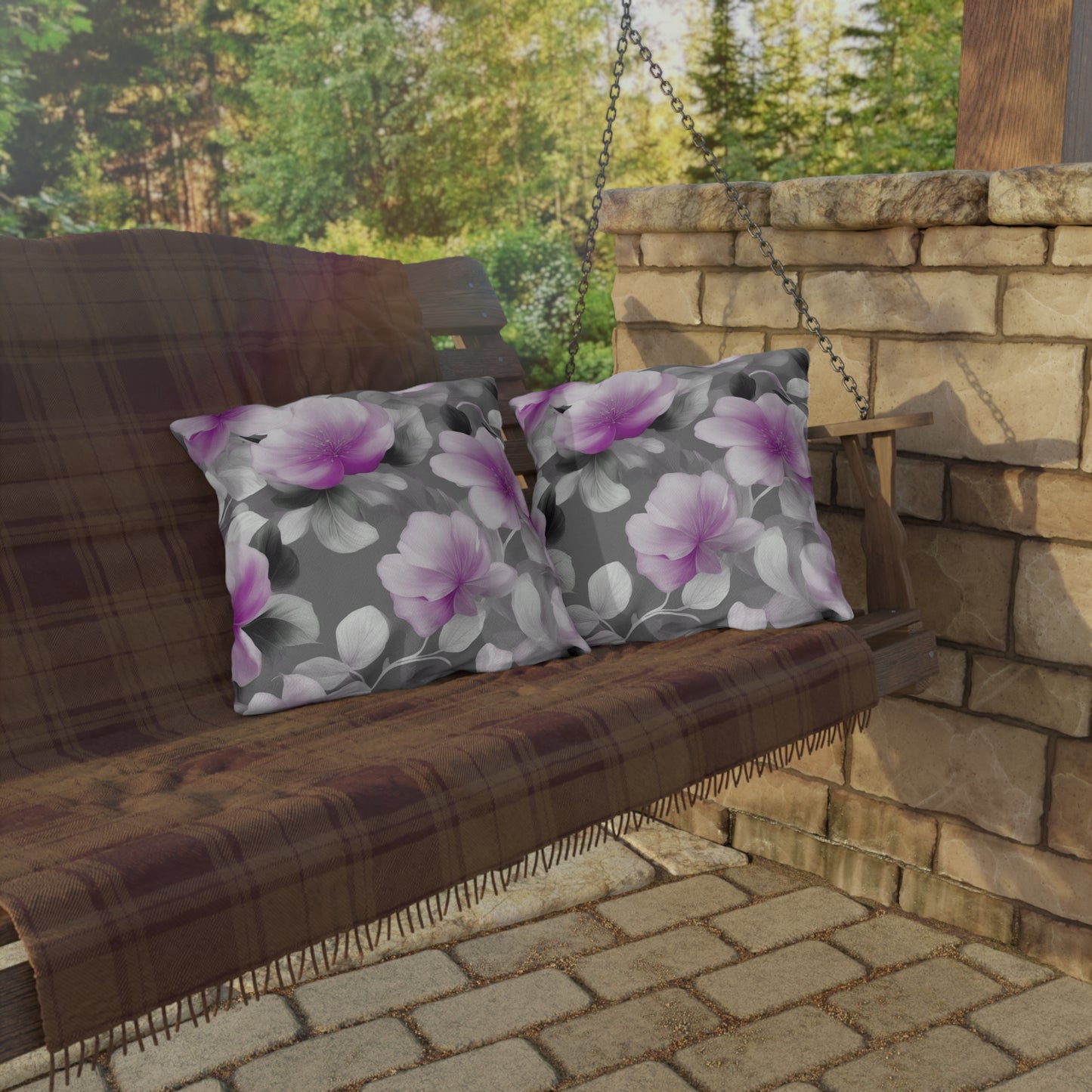Purple Blossom Floral Bunch 18" x 18" Outdoor Pillow