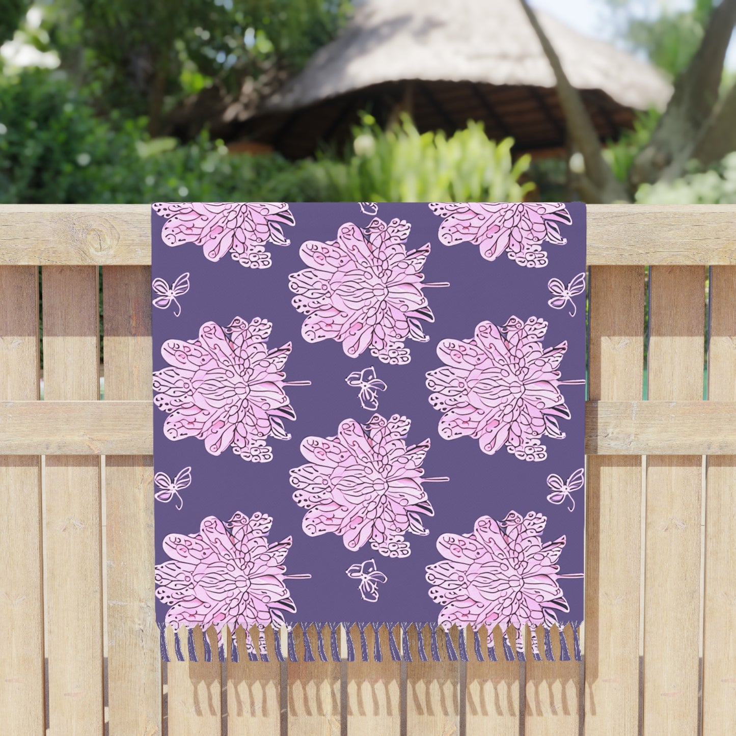Magenta Floral Butterflies 38" × 81" Boho Beach Cloth