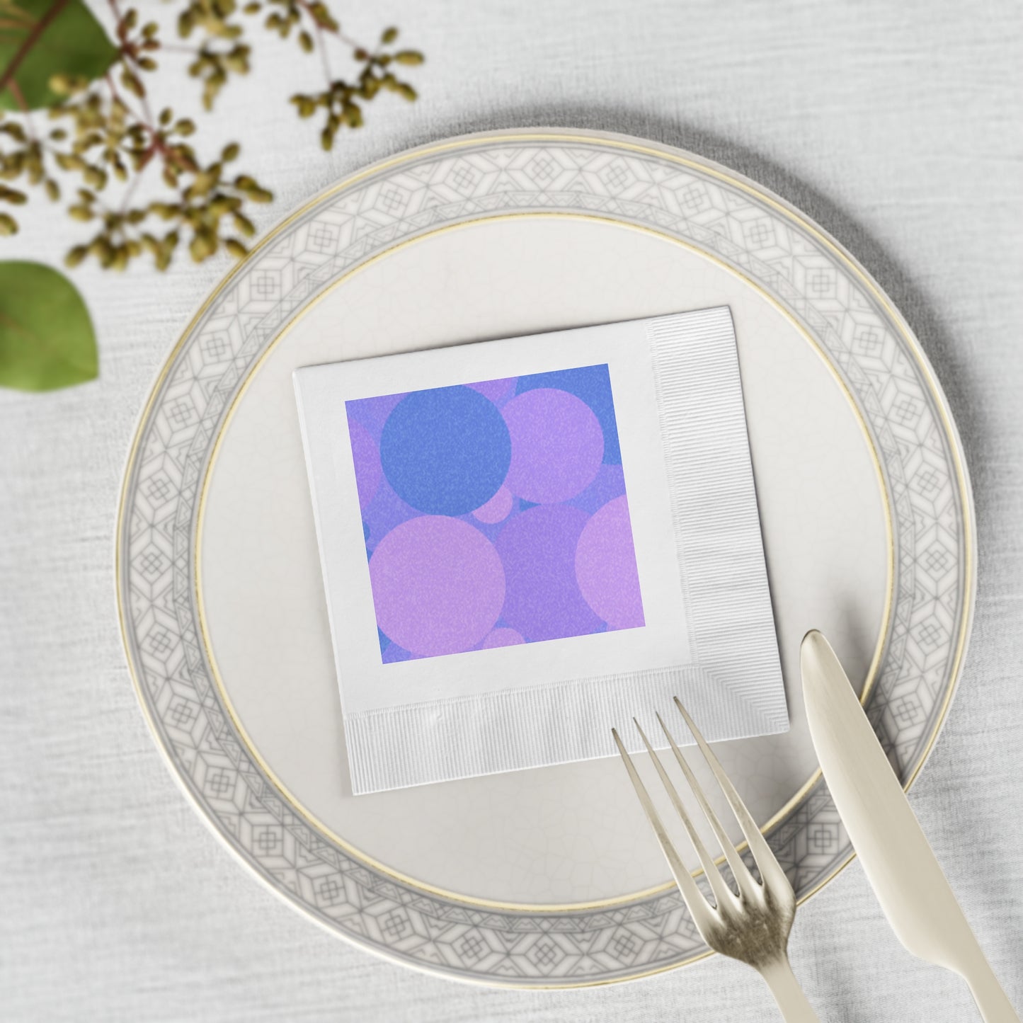 Pastel Purple Family Patches White Coined Napkins, 4.8" x 4.8"