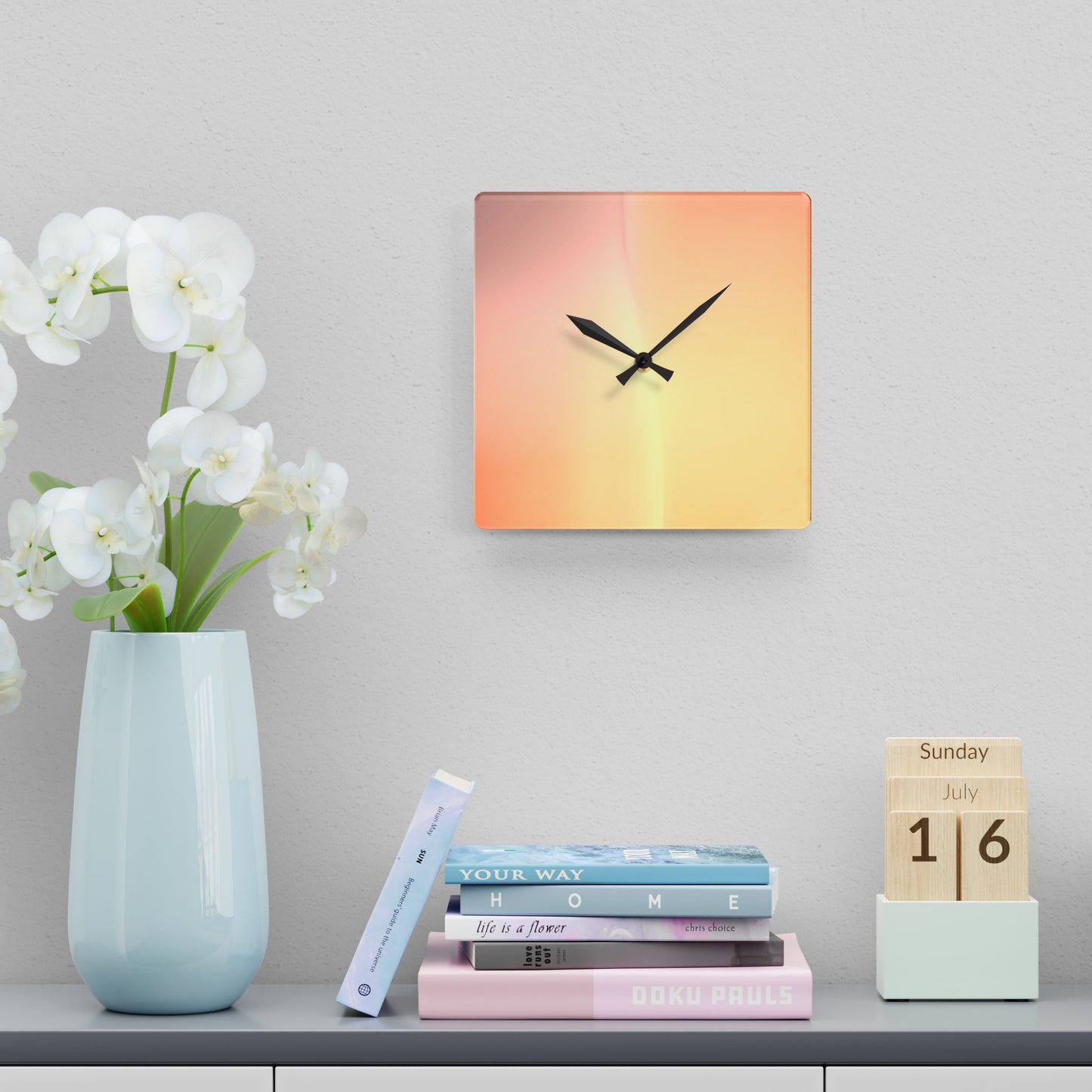 Hot Peach Fade Acrylic Wall Clock, Round or Square, 10.75" x 10.75"