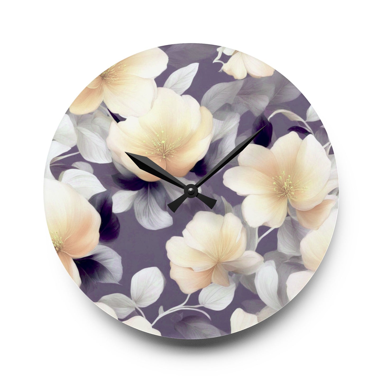 White Blush Floral Bunch Acrylic Wall Clock, Round or Square, 10.75" x 10.75"
