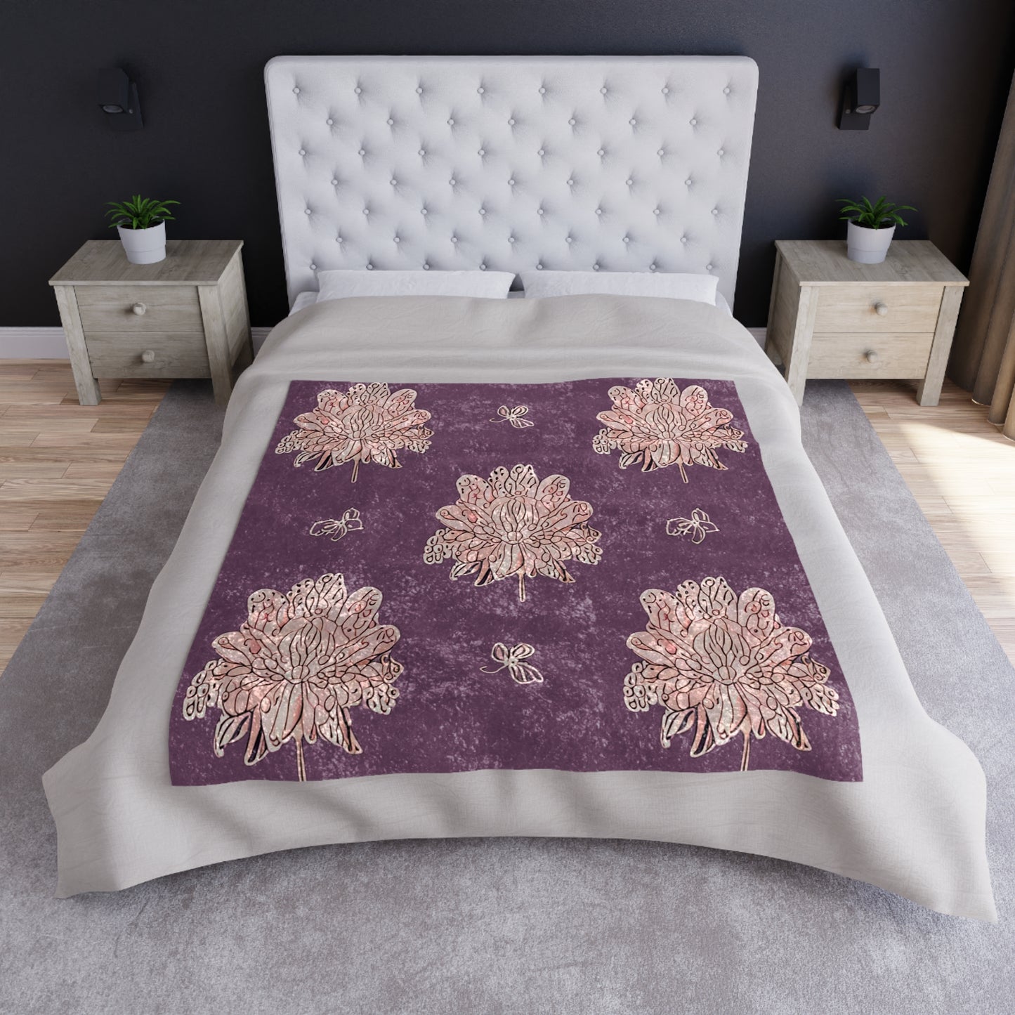 Pink Floral Butterflies 50" x 60" Crushed Velvet Blanket