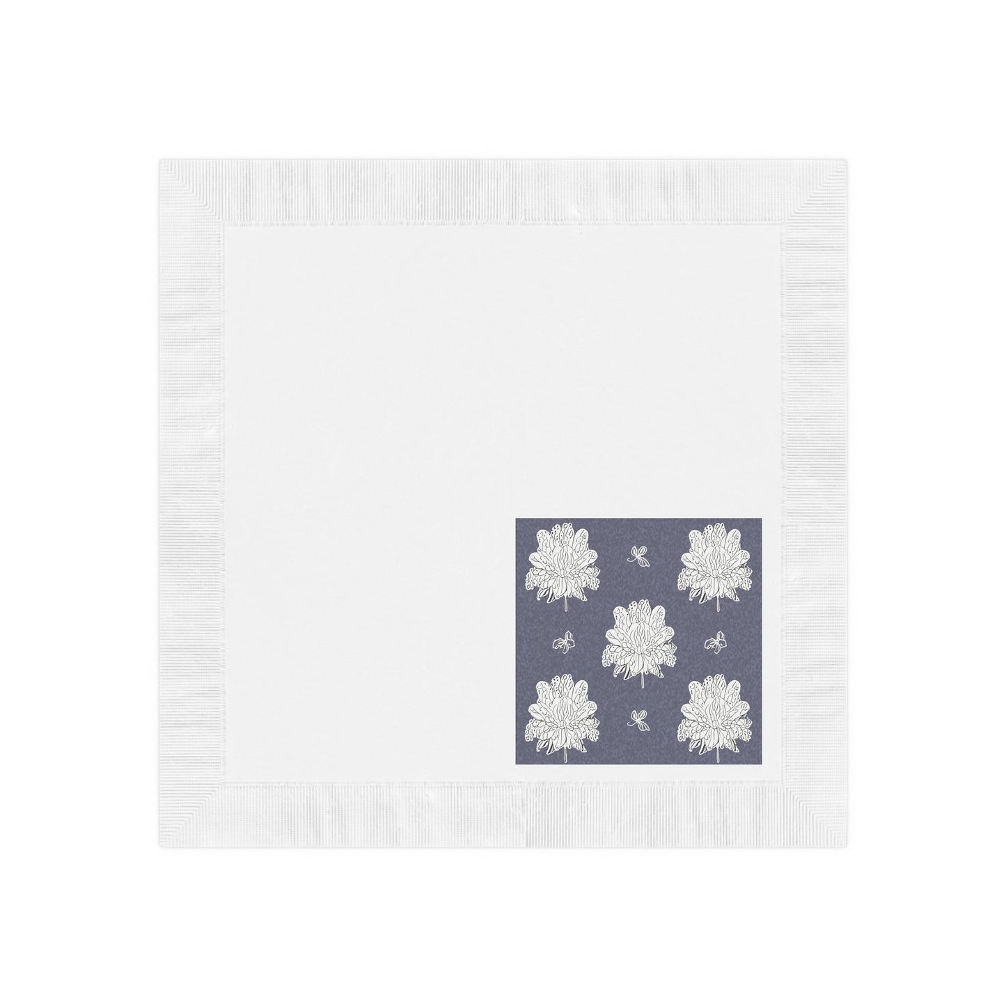 White Floral Butterflies White Coined Napkins, 6.5" x 6.5"