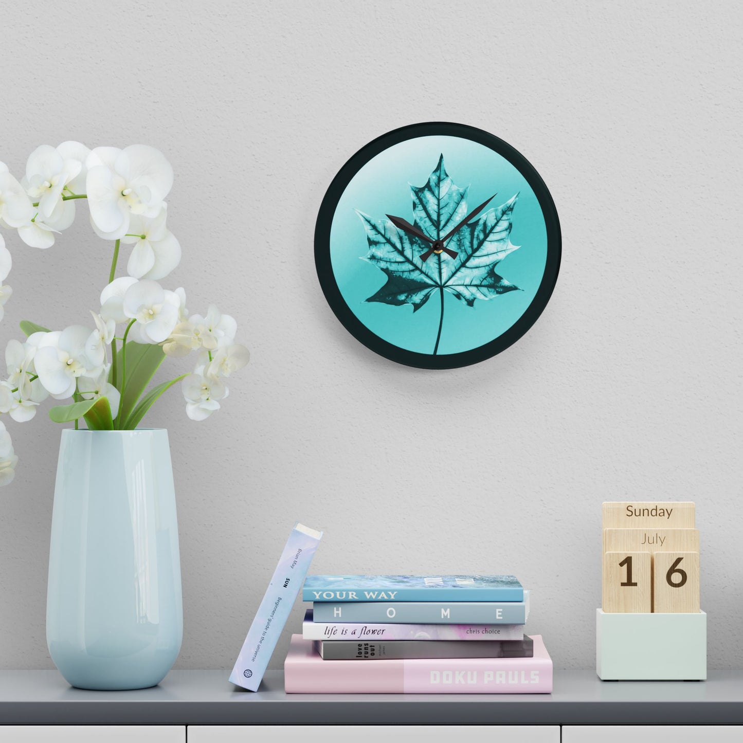 Tif Green Maple Leaf Acrylic Wall Clock, Round or Square, 10.75" x 10.75"