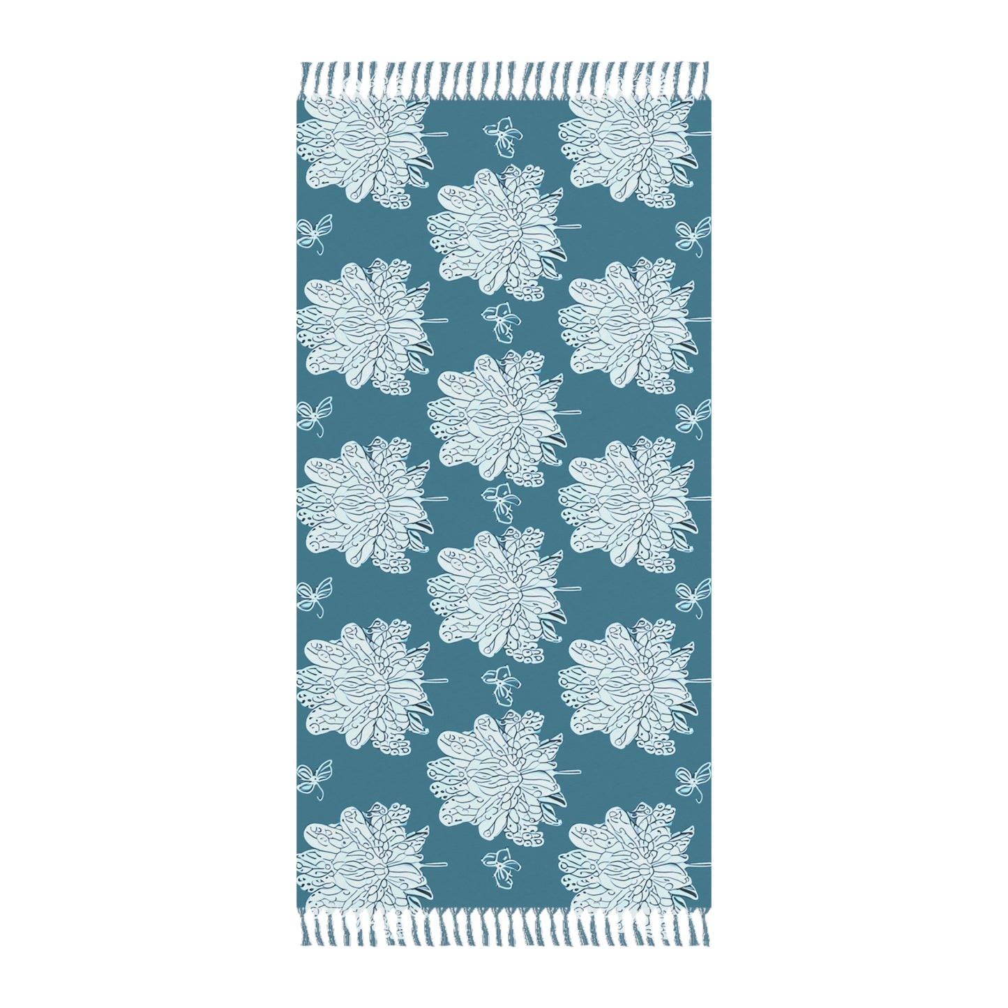 Tif Green White Floral Butterflies 38" × 81" Boho Beach Cloth