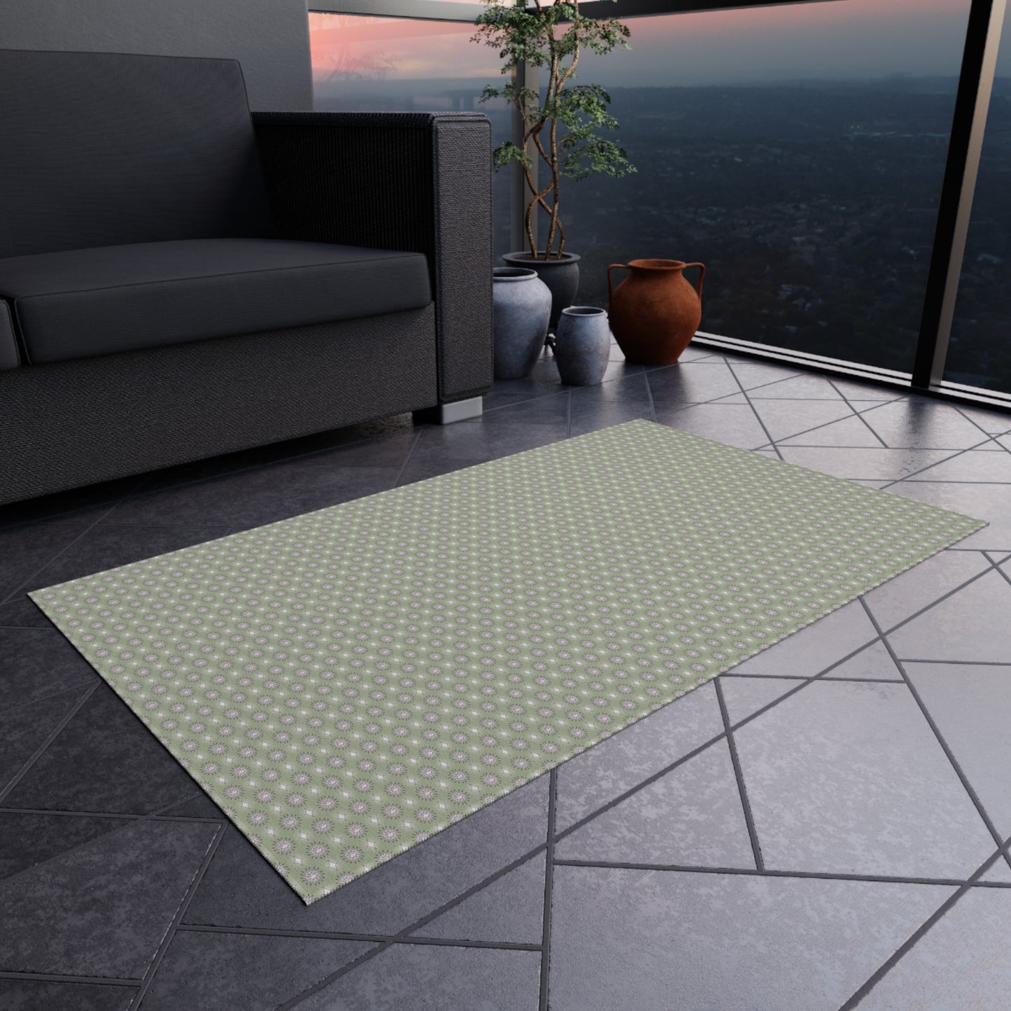 Olive Star-crossed Bodies Outdoor Rug, 36" x 60"