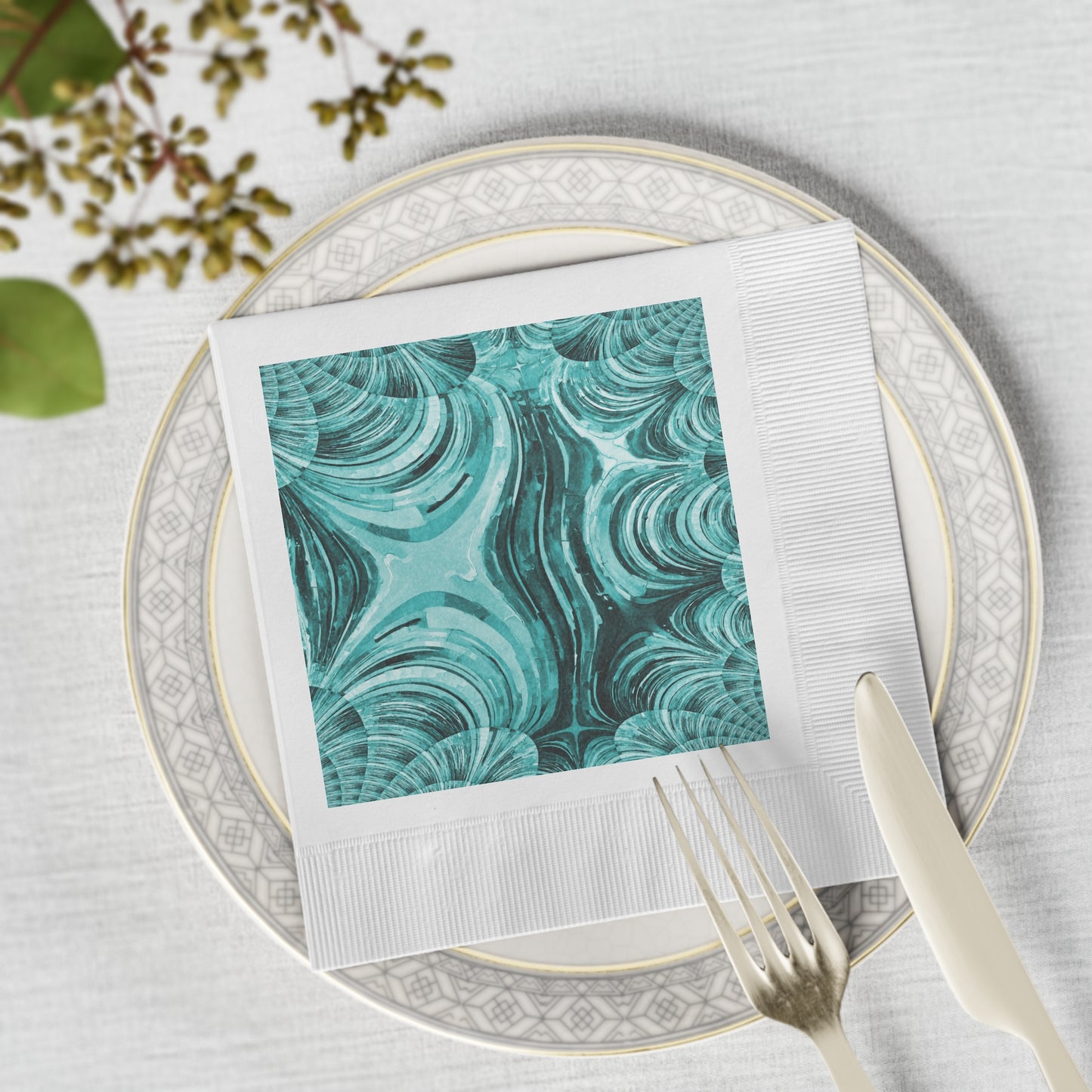 Uzi Spiral Tif White Coined Napkins, 6.5" x 6.5"