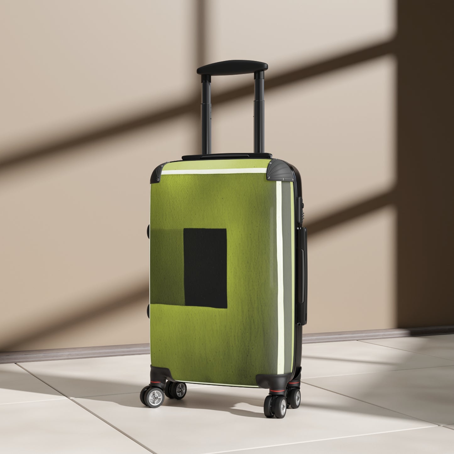 Lemongrass Shadow Small Suitcase with built in lock, 4 double-wheels, telescopic handle, and ABS back hard-shell