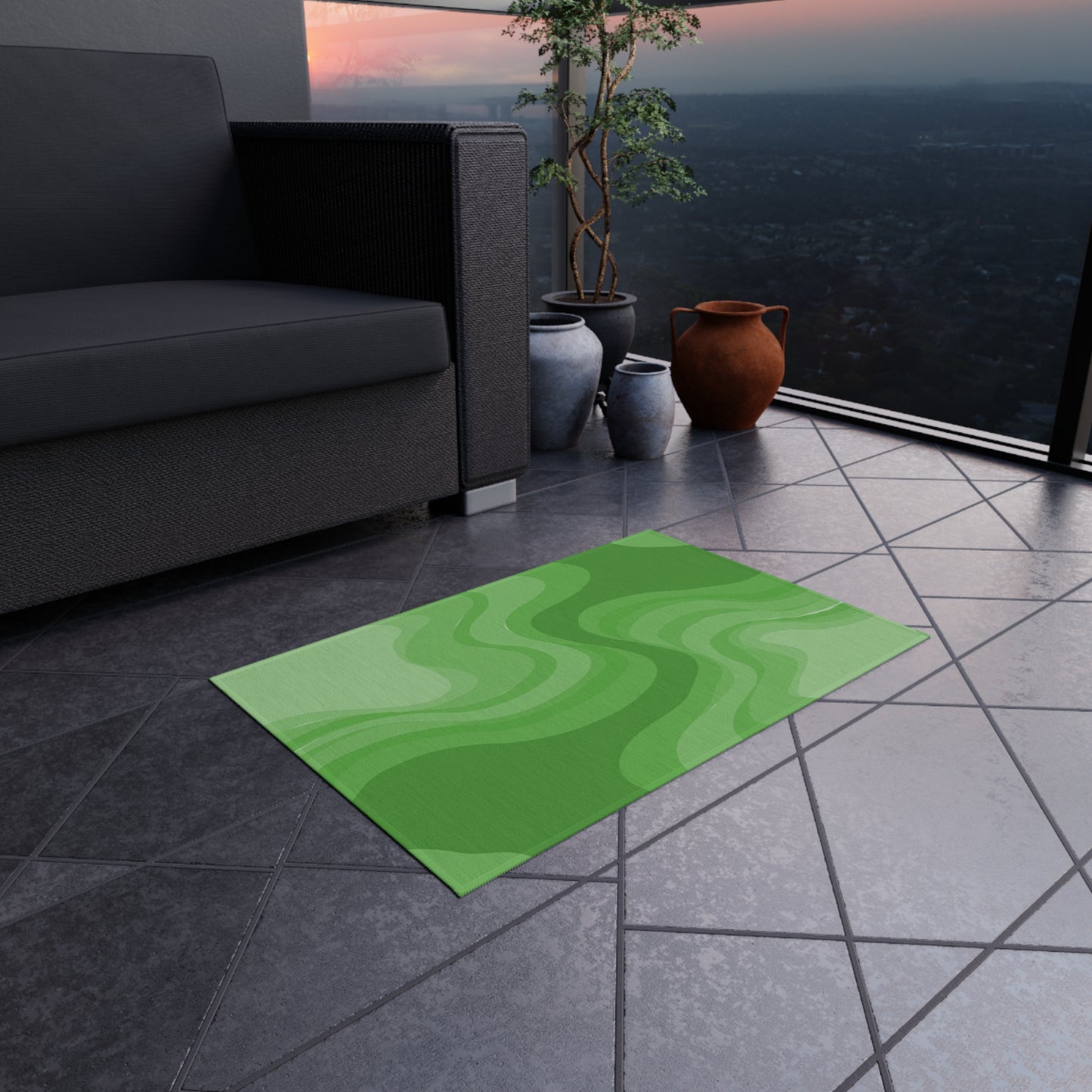 Greenie Meanie Wavey 24" x 36" Outdoor Rug