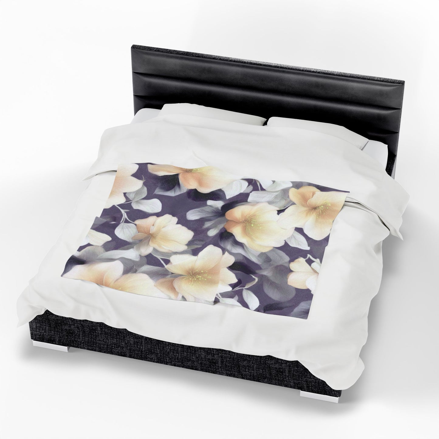 White Blush Floral Bunch Velveteen Plush Blanket, 50" x 60"