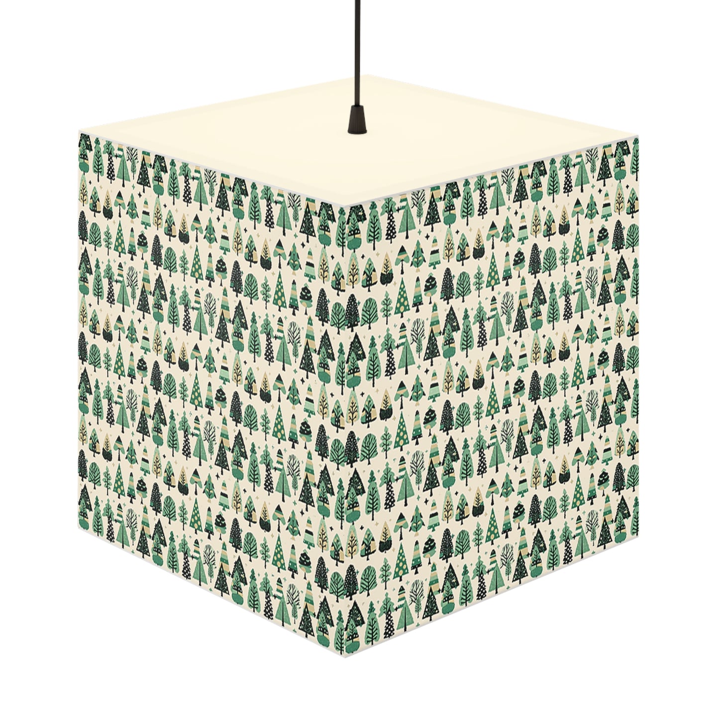 Mini Vintage Green Trees 11.7" × 11.5" × 11.5" Light Cube Lamp