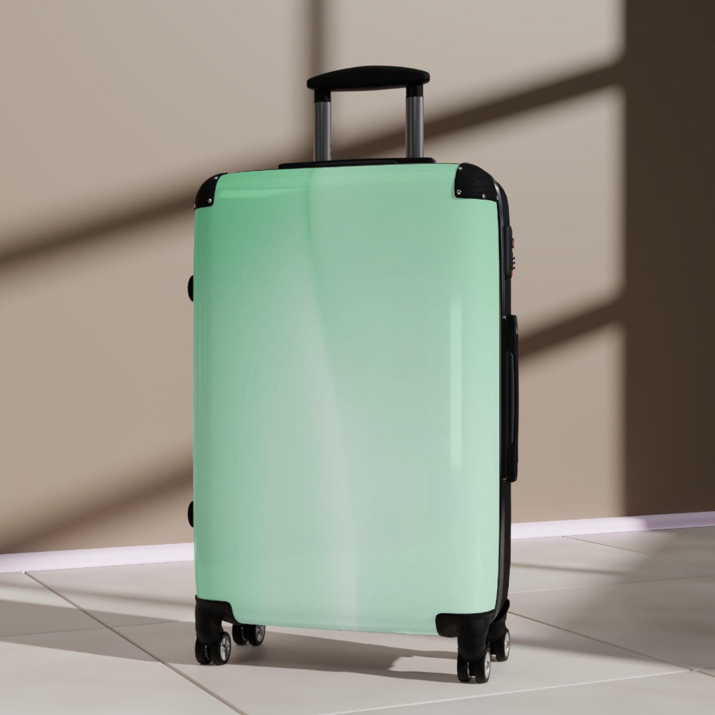 Mint Fade Medium Suitcase with built in lock, 4 double-wheels, telescopic handle, and ABS back hard-shell