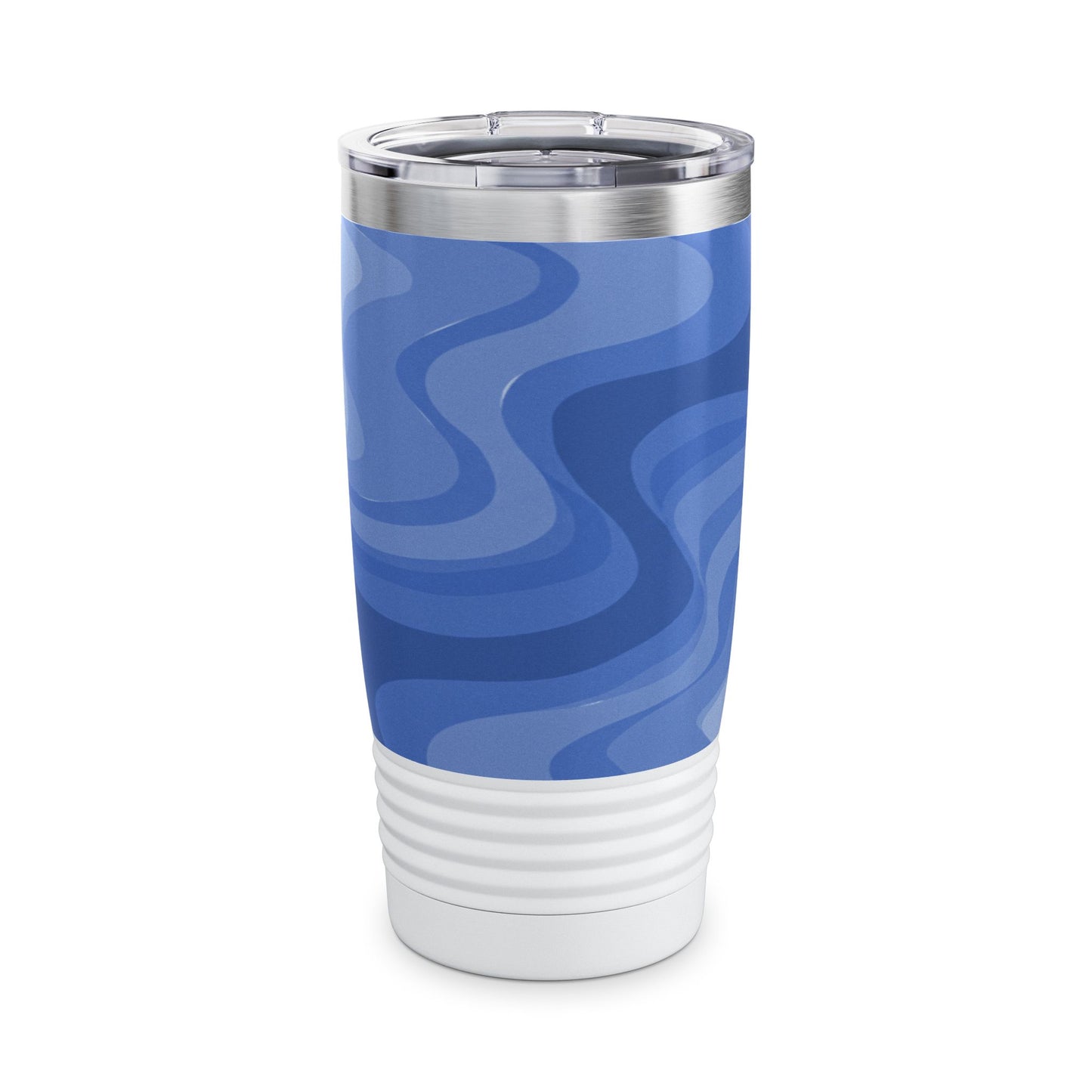 Deep Blue Wavey Ringneck Tumbler, 20oz in white, steel and black