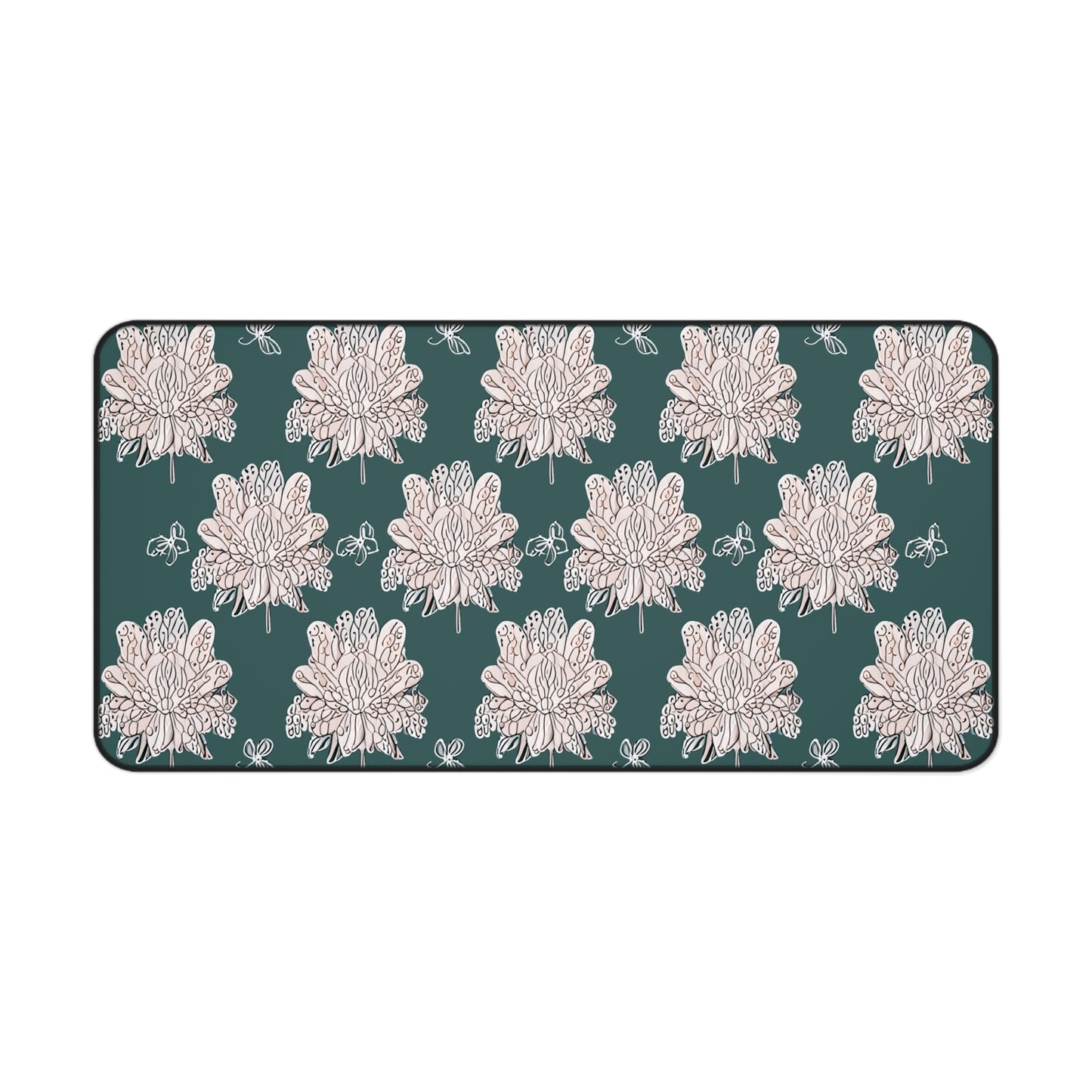 Soft White Floral Butterflies 16" x 32" Desk Mat