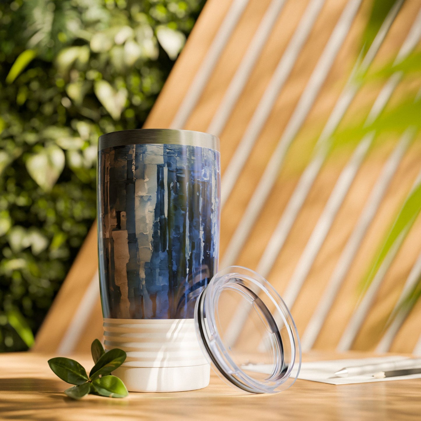 Striped Deep Blue Ringneck Tumbler, 20oz in white, steel and black
