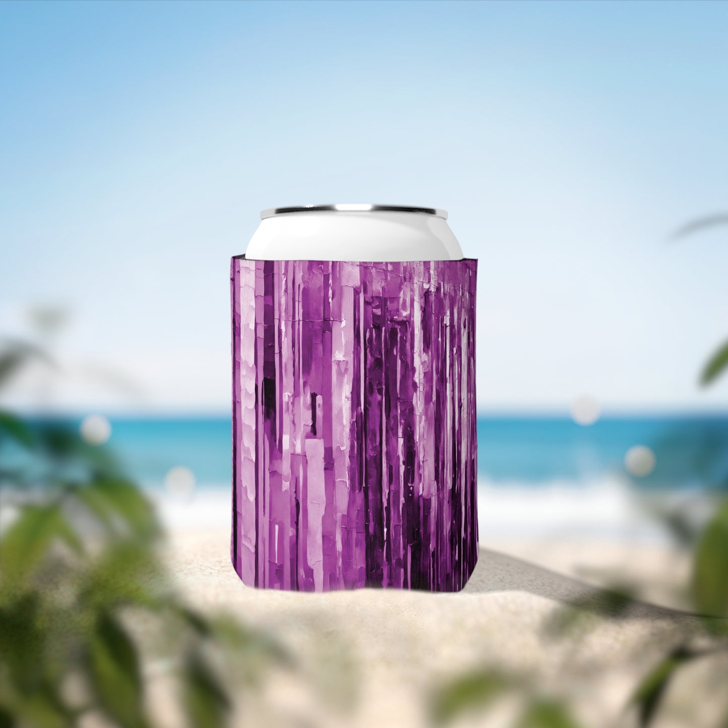 Striped Powder Lavender 12 oz Can Cooler Sleeve