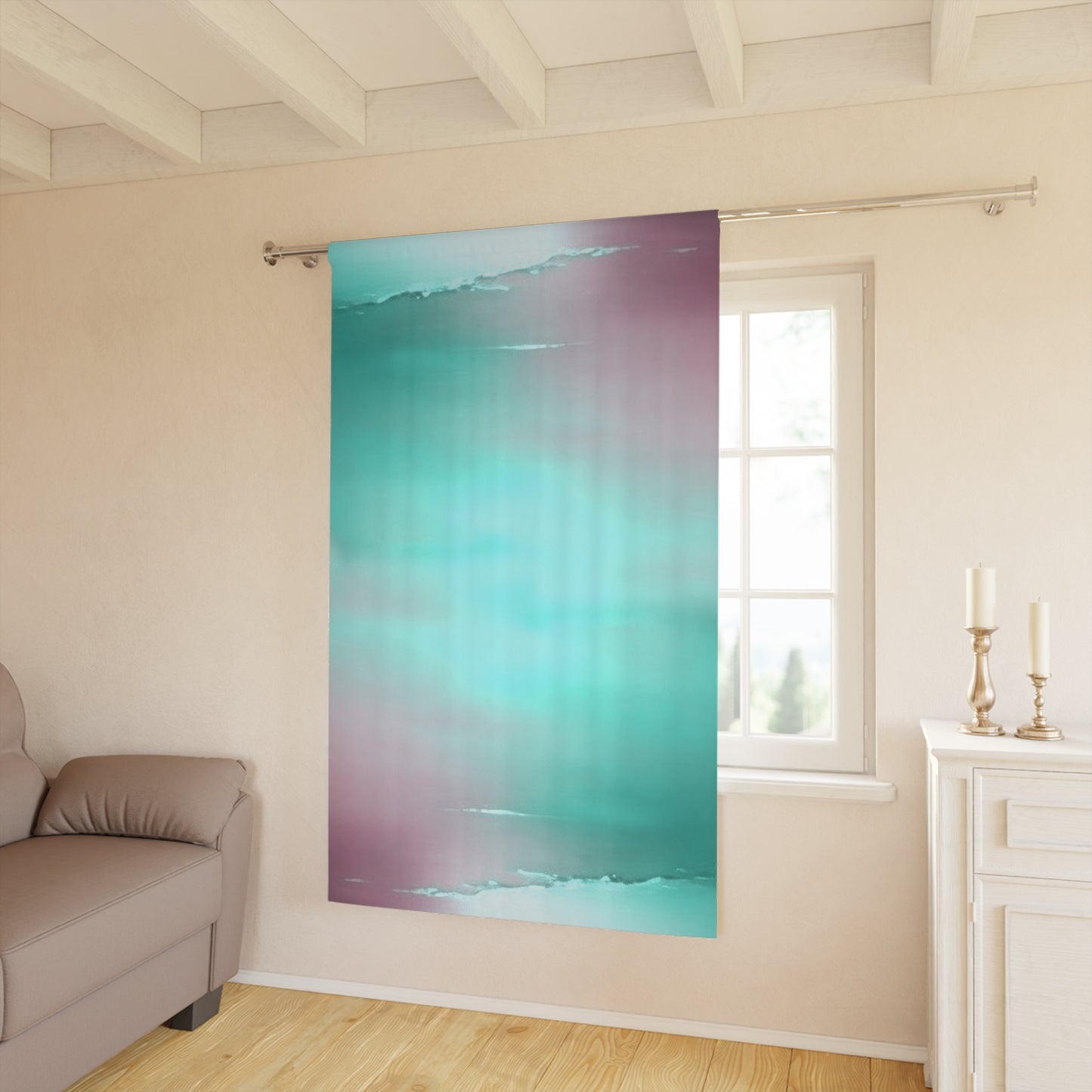 Green Sea Lavender Fog Window Curtain, 50" x 84", blackout