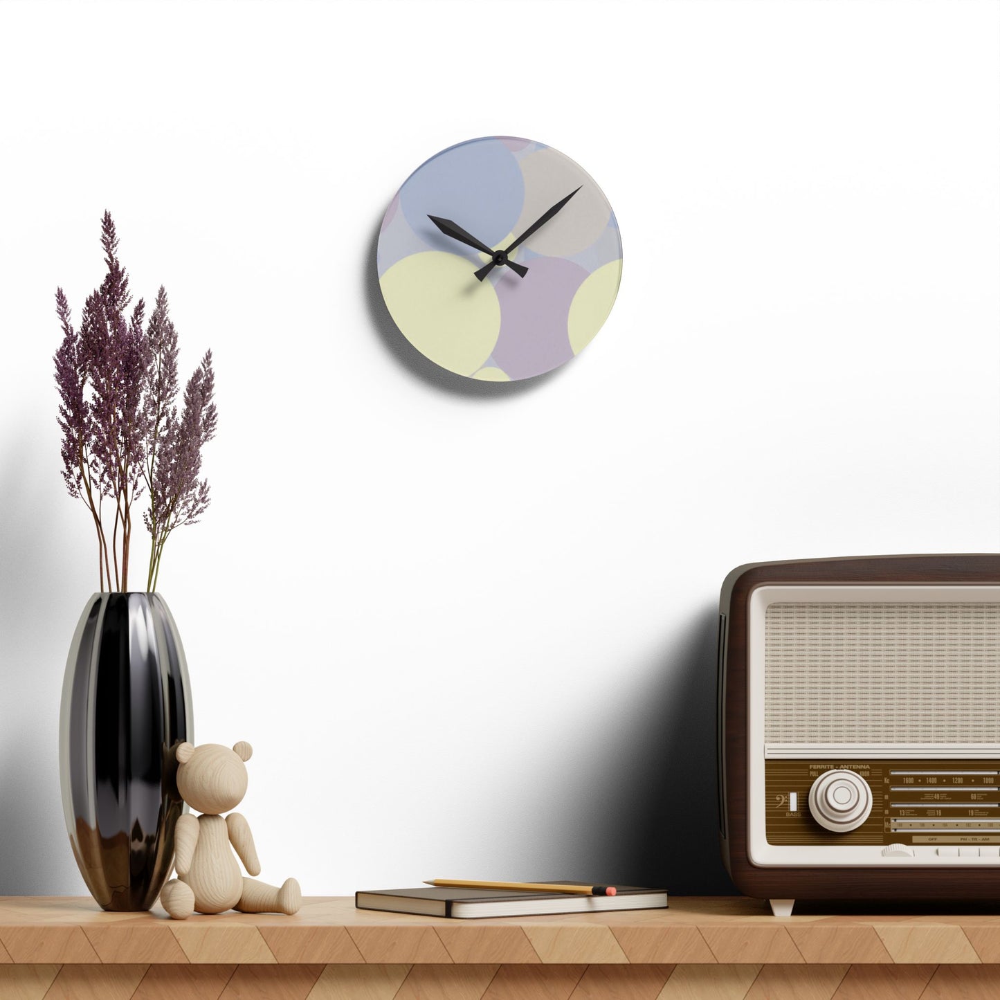 Pastel Soft Blue and Soft White Patches Acrylic Round Wall Clock, 8" x 8"