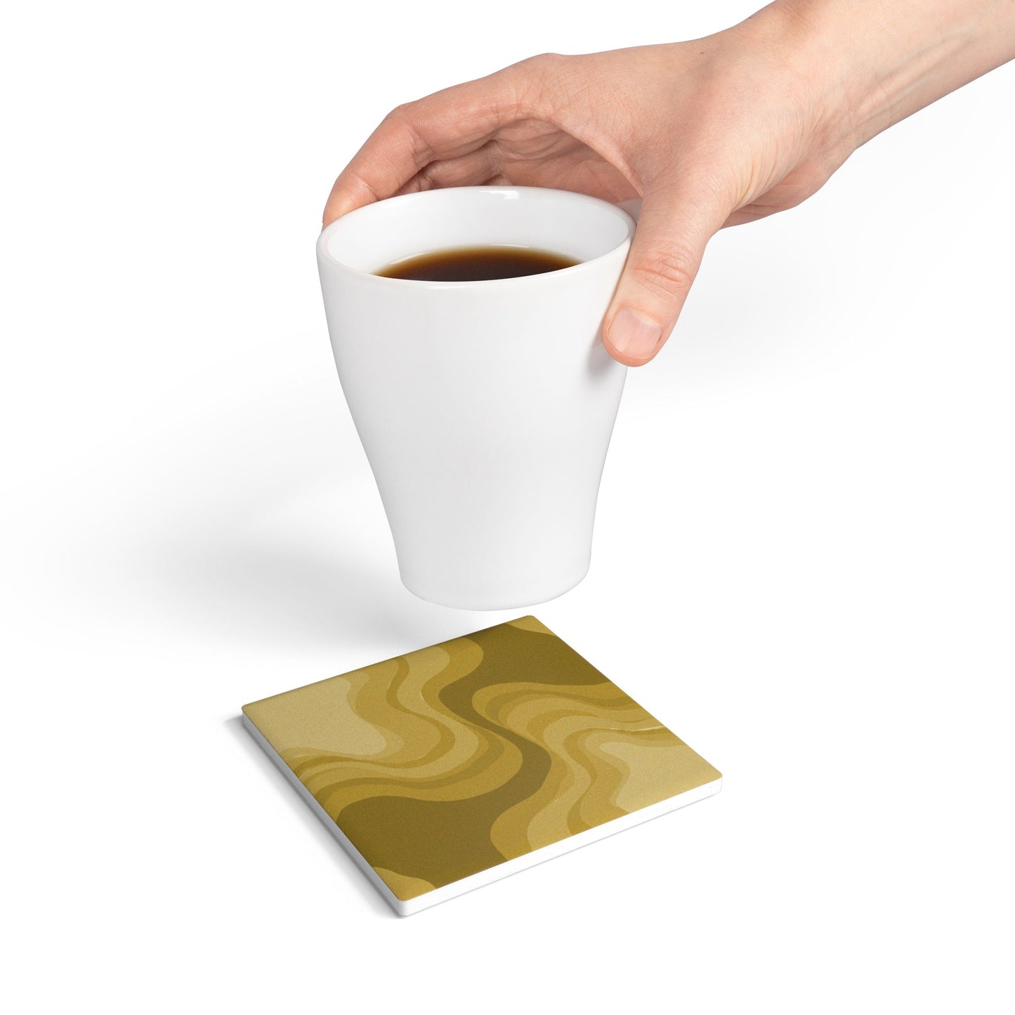 Brown Wavey 4" x 4" Square Ceramic Coaster