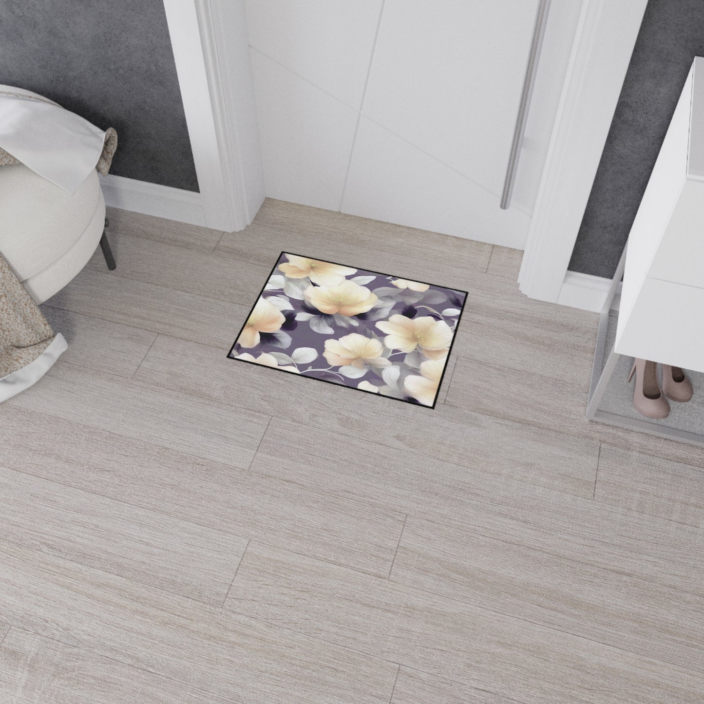 White Blush Floral Bunch Heavy Duty Floor Mat, 18" x 24"
