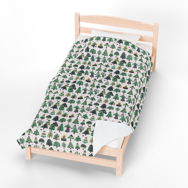 Mini Vintage Green Trees Velveteen Plush Blanket, 60" x 80"