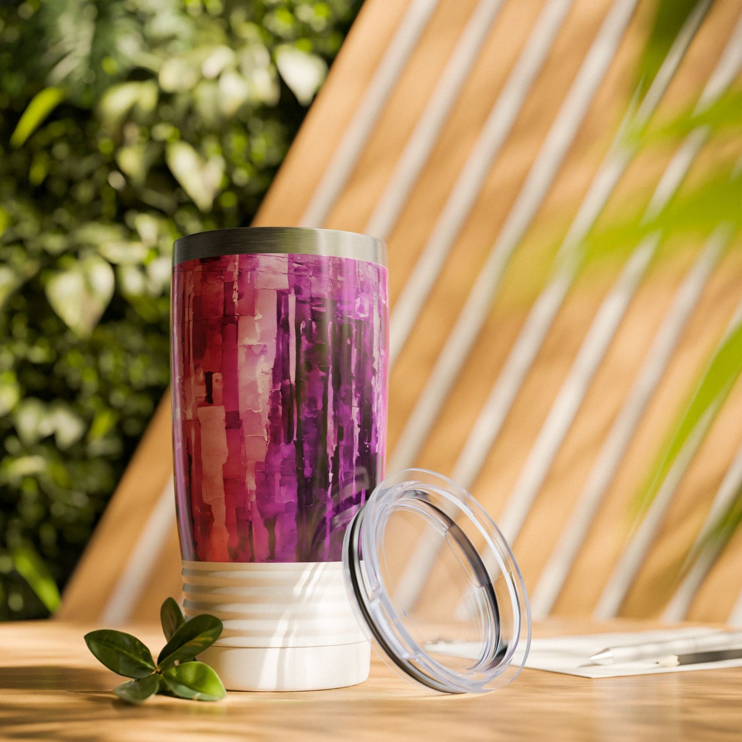 Striped Powder Lavender Ringneck Tumbler, 20oz in white, steel and black