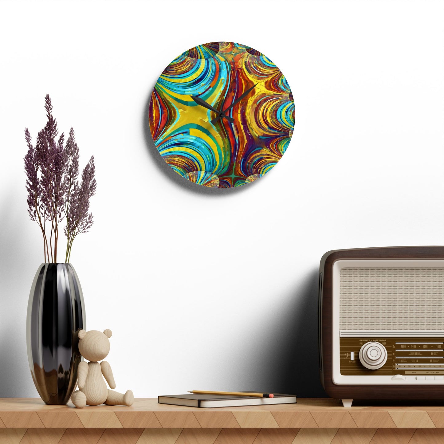 Uzi Spiral Alpha Acrylic Wall Clock, Round or Square, 10.75" x 10.75"