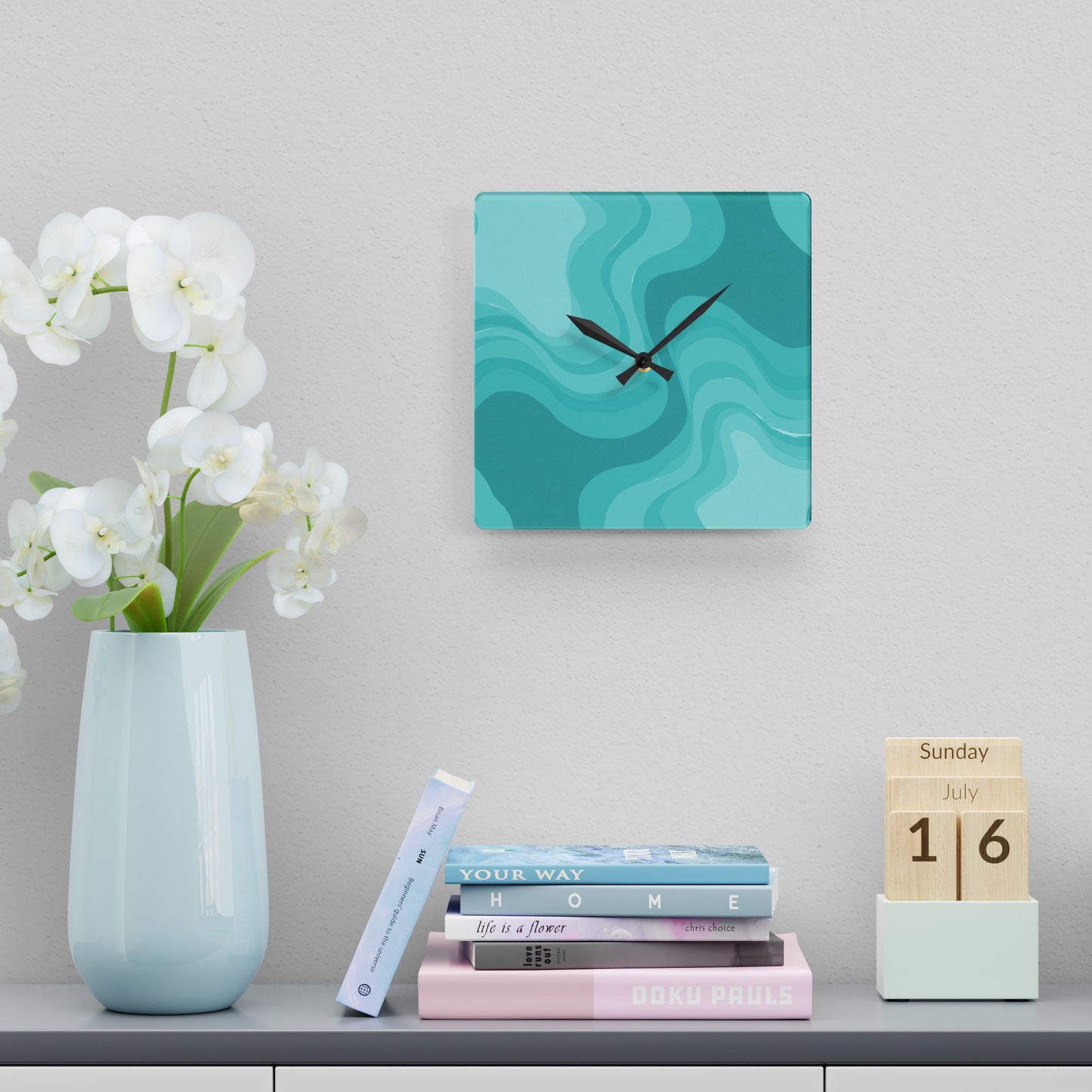 Tif Green Wavey 10.75" x 10.75" Round or Square Acrylic Wall Clock