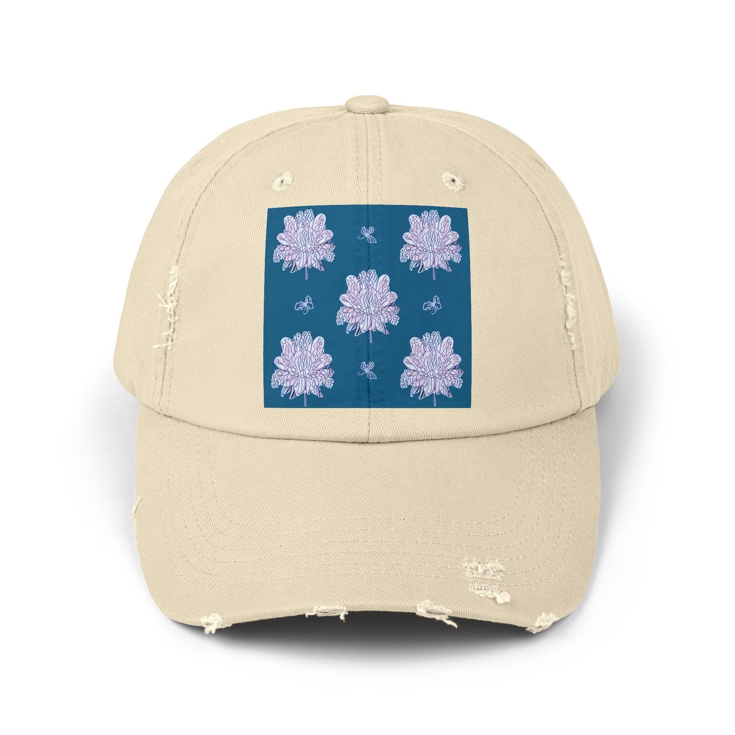 Lavender Floral Butterflies Unisex Distressed Cap