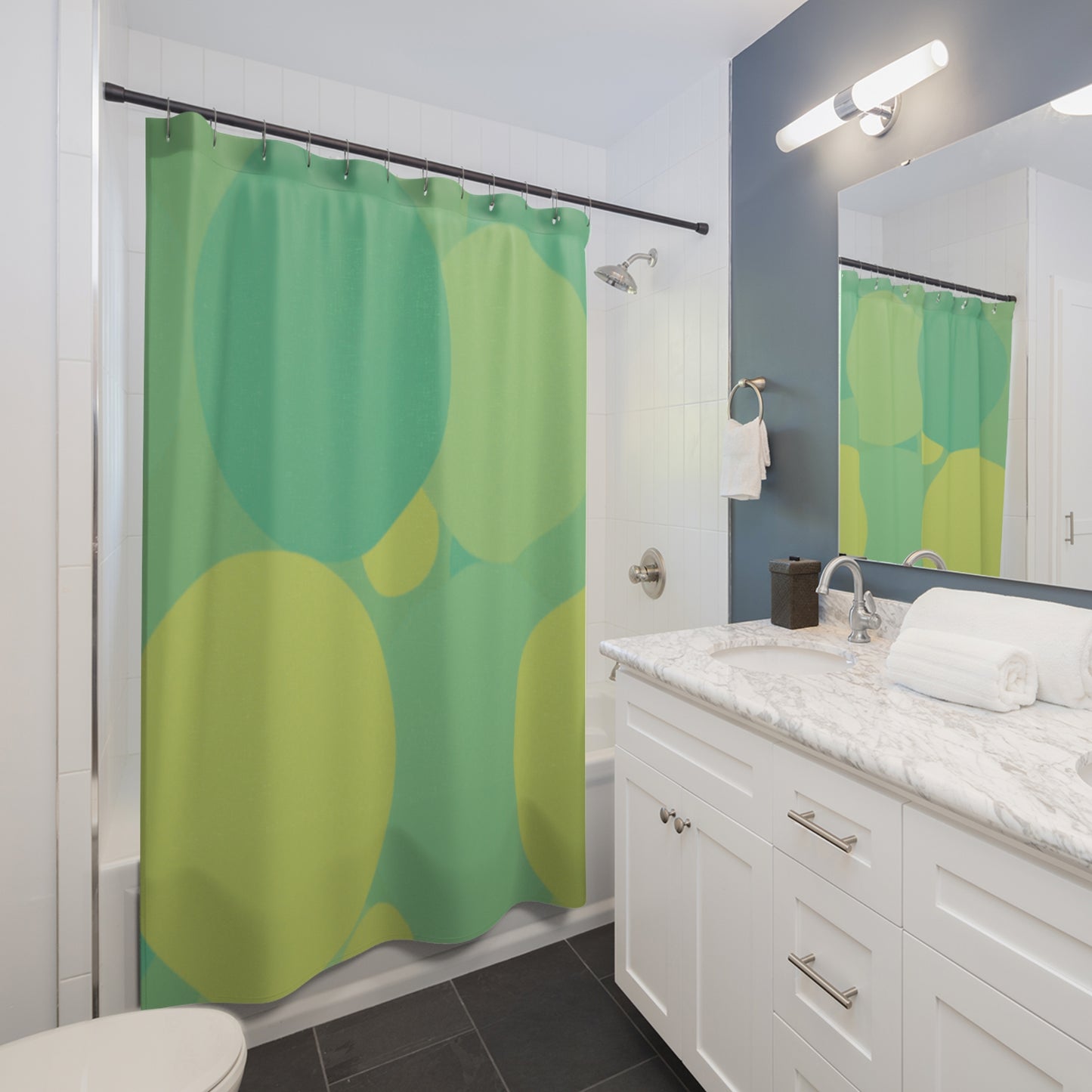 Pastel Green Patches Shower Curtains, 71" x 74"