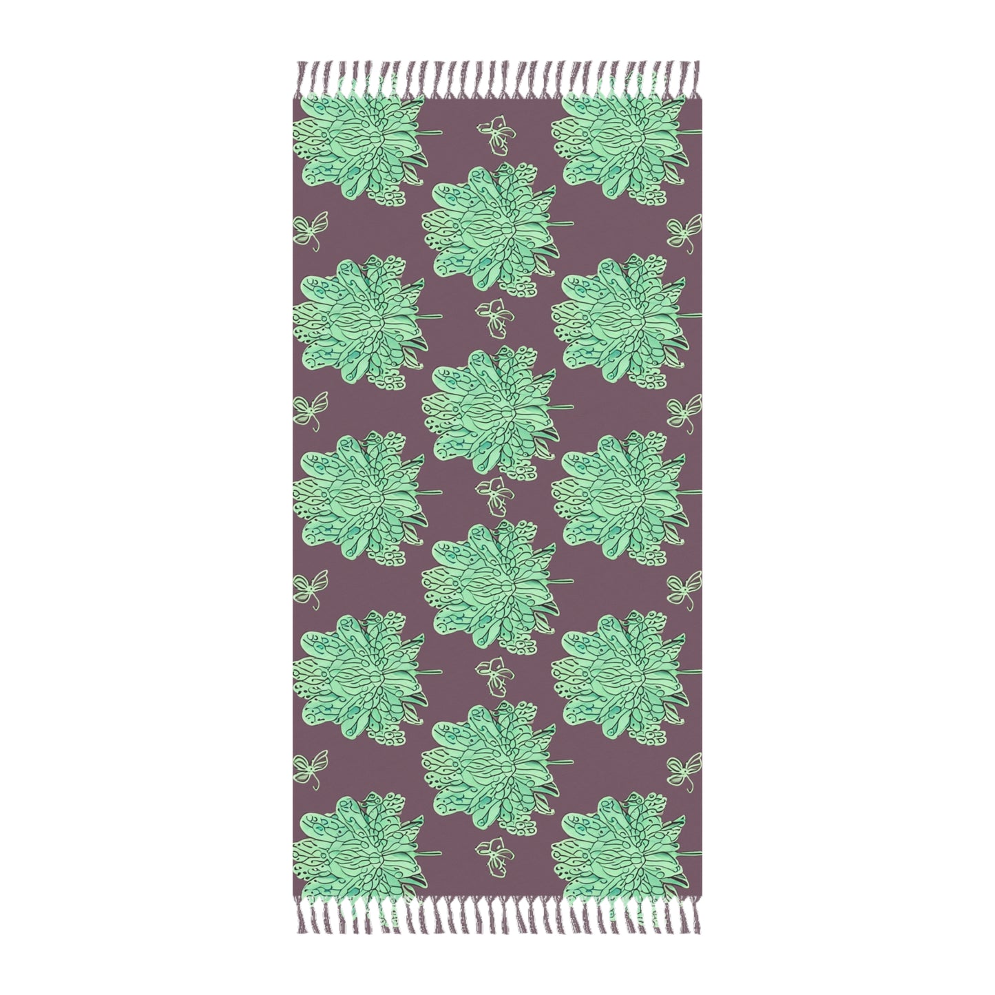 Mint Green Floral Butterflies 38" × 81" Boho Beach Cloth