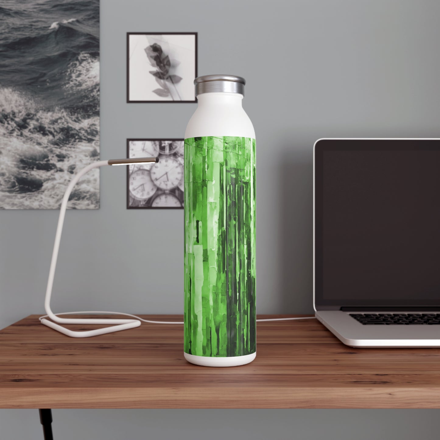 Striped Mint Pastel Slim Water Bottle, 20 oz White