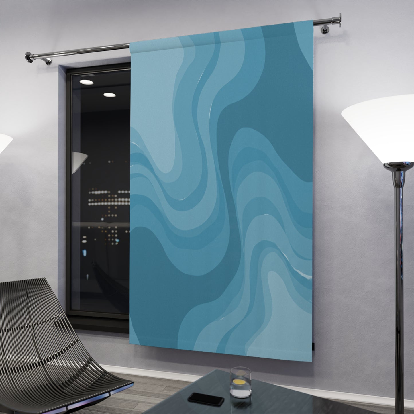 Sky Blue Wavey Window Curtain, 50" x 84", blackout