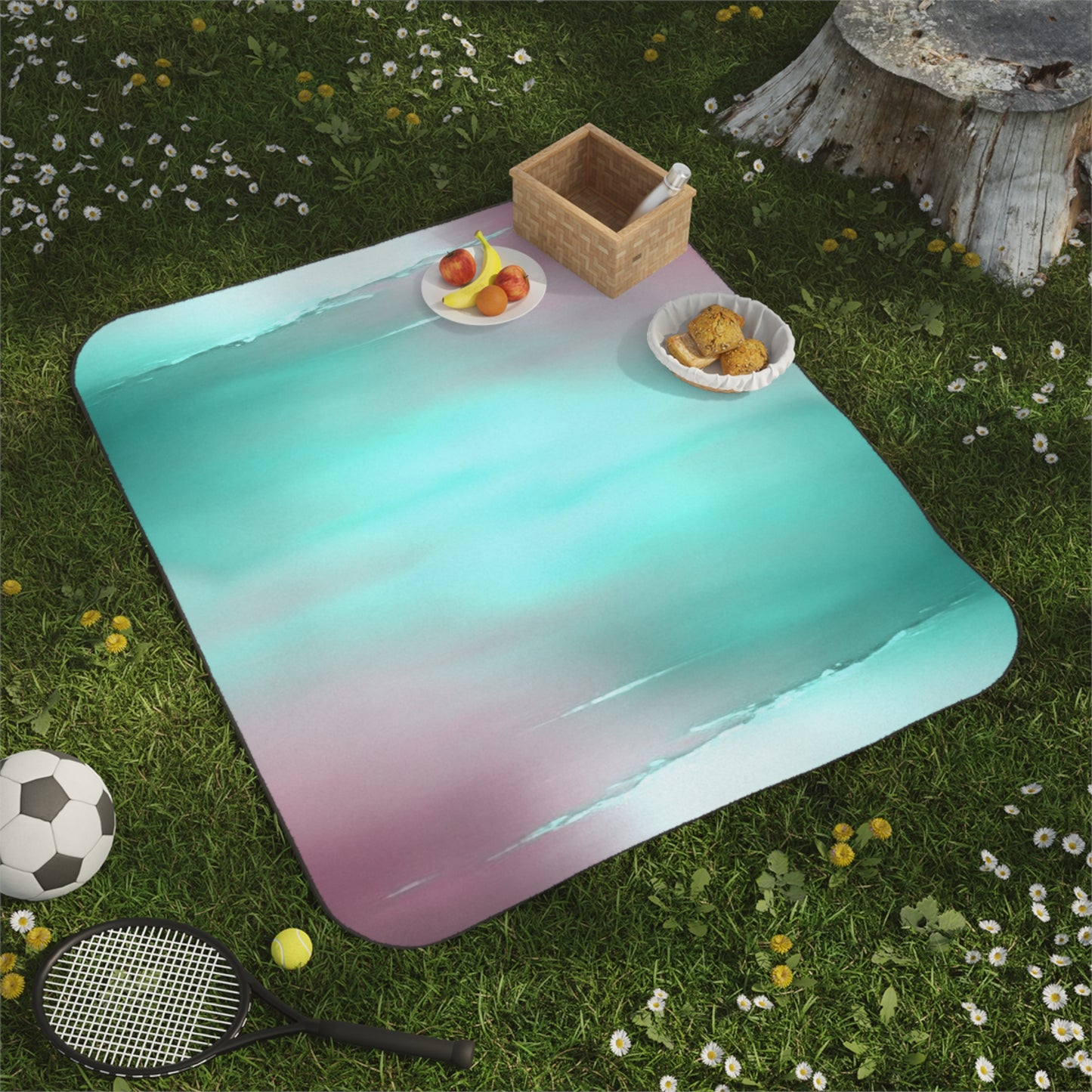 Green Sea Lavender Fog 61" × 51" Picnic Blanket