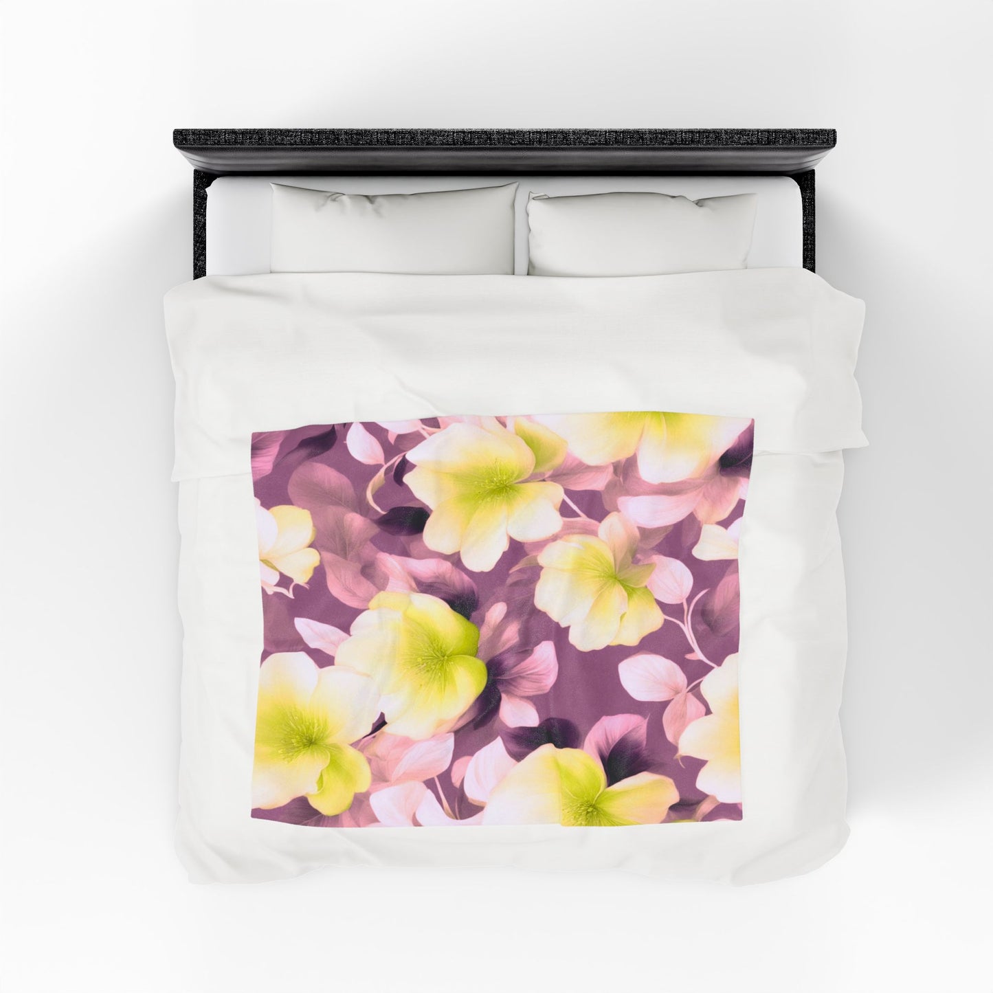 Lemon Blossom Floral Bunch Velveteen Plush Blanket, 50" x 60"