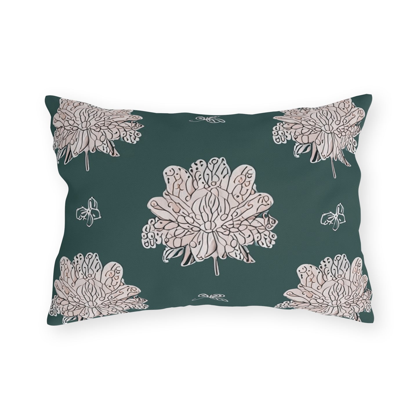 Soft White Floral Butterflies 20" x 14" Outdoor Pillow