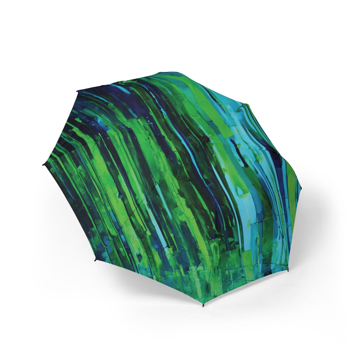 Striped Blue Green Foldable Umbrella - Compact & Chic